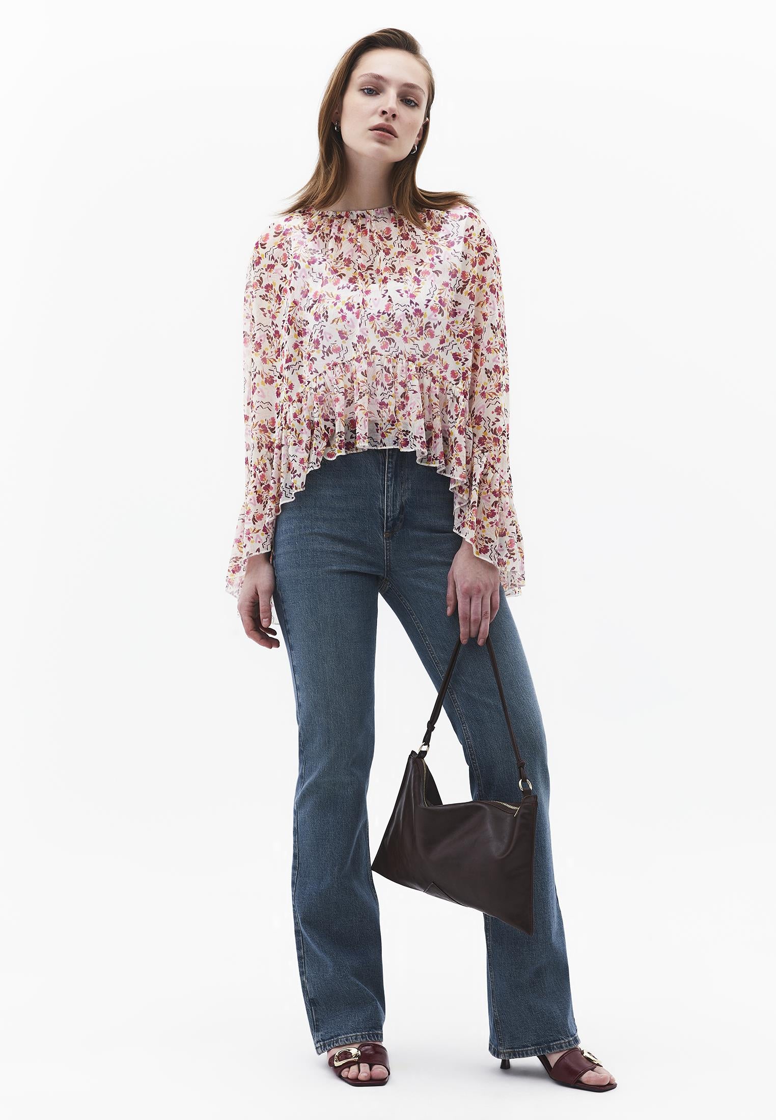 Kimono With Ruffle Details And Bateau Neck - MIX COMB