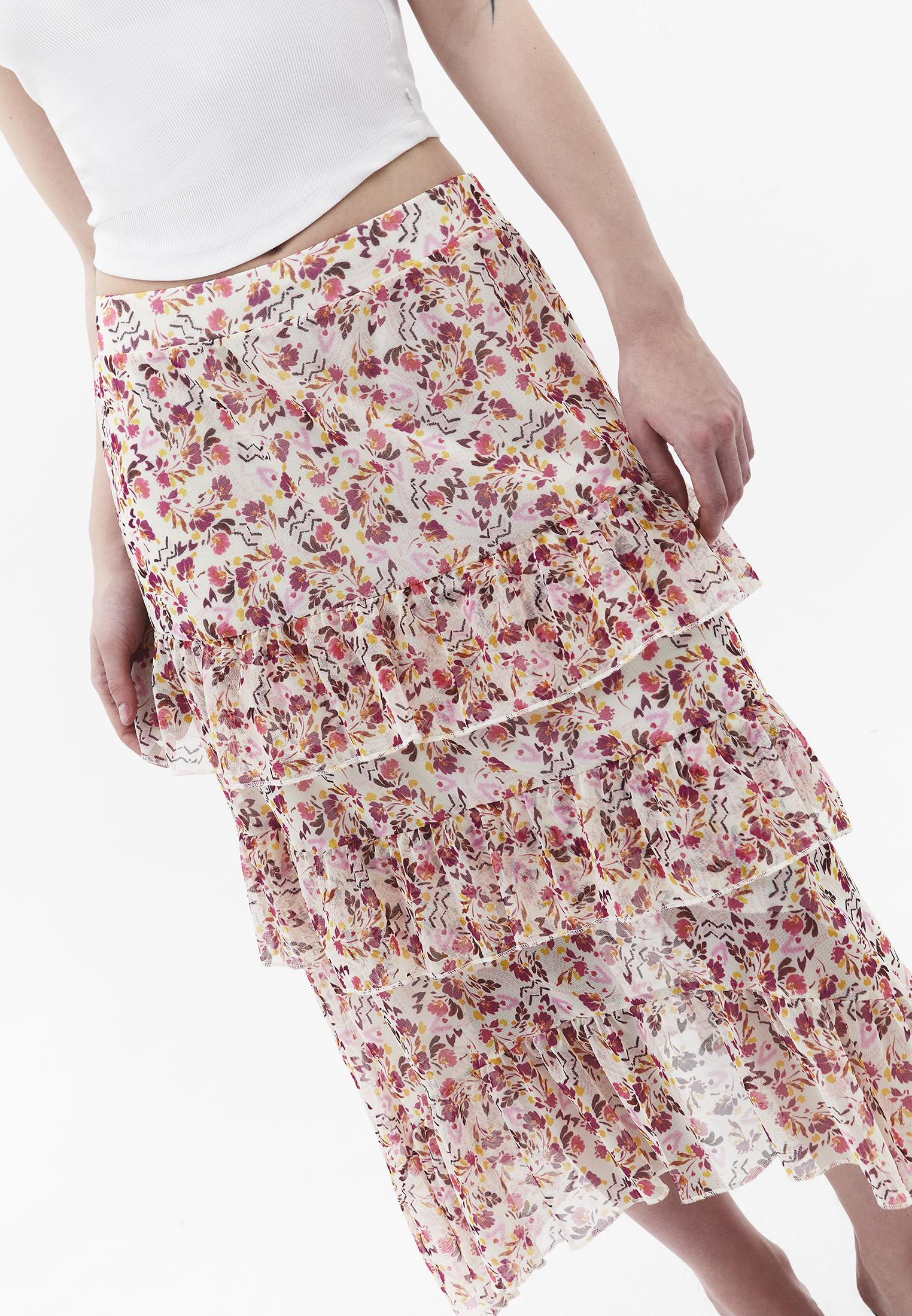 Long High Waist Printed Ruffled Skirt - MIX COMB