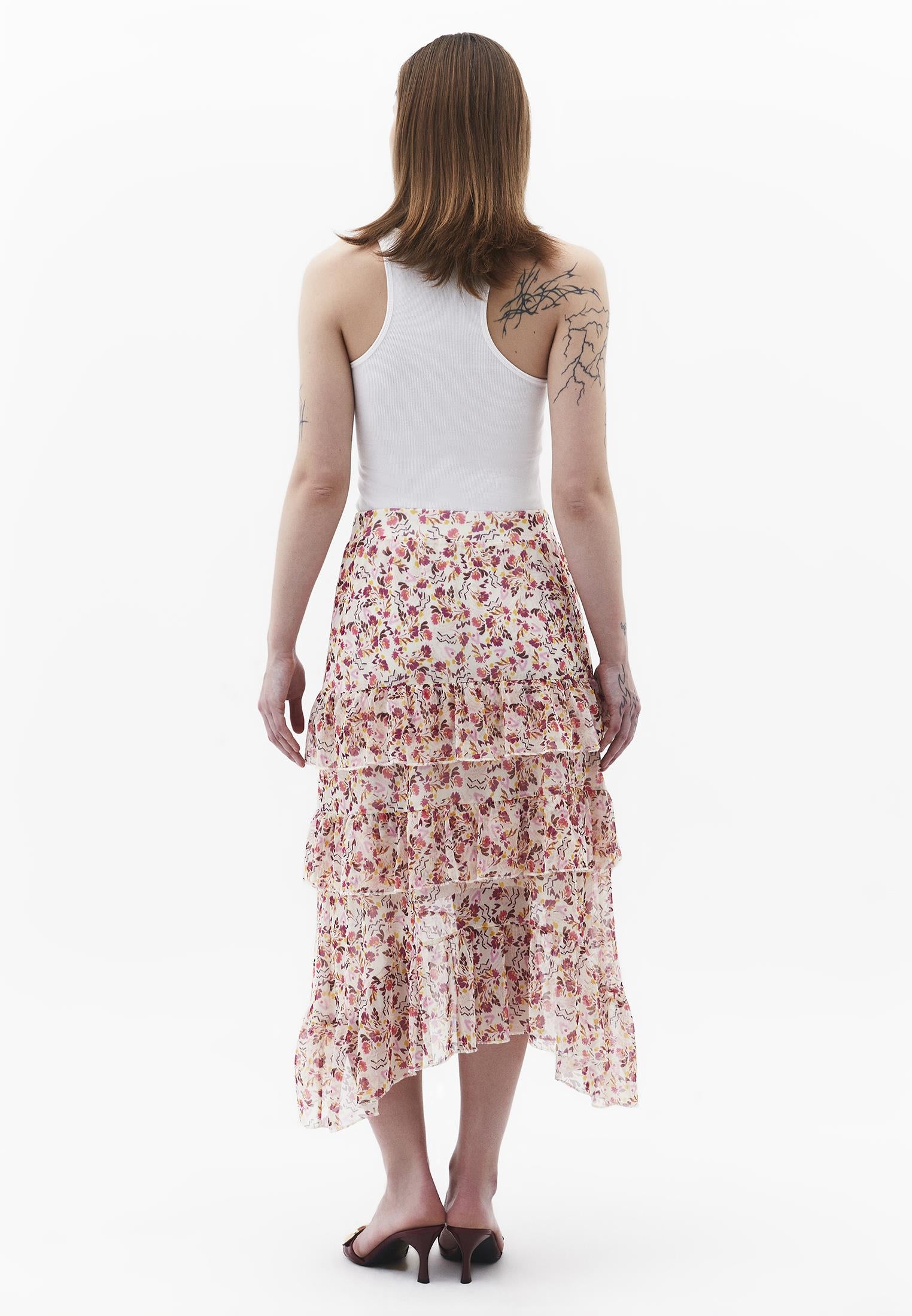 Long High Waist Printed Ruffled Skirt - MIX COMB