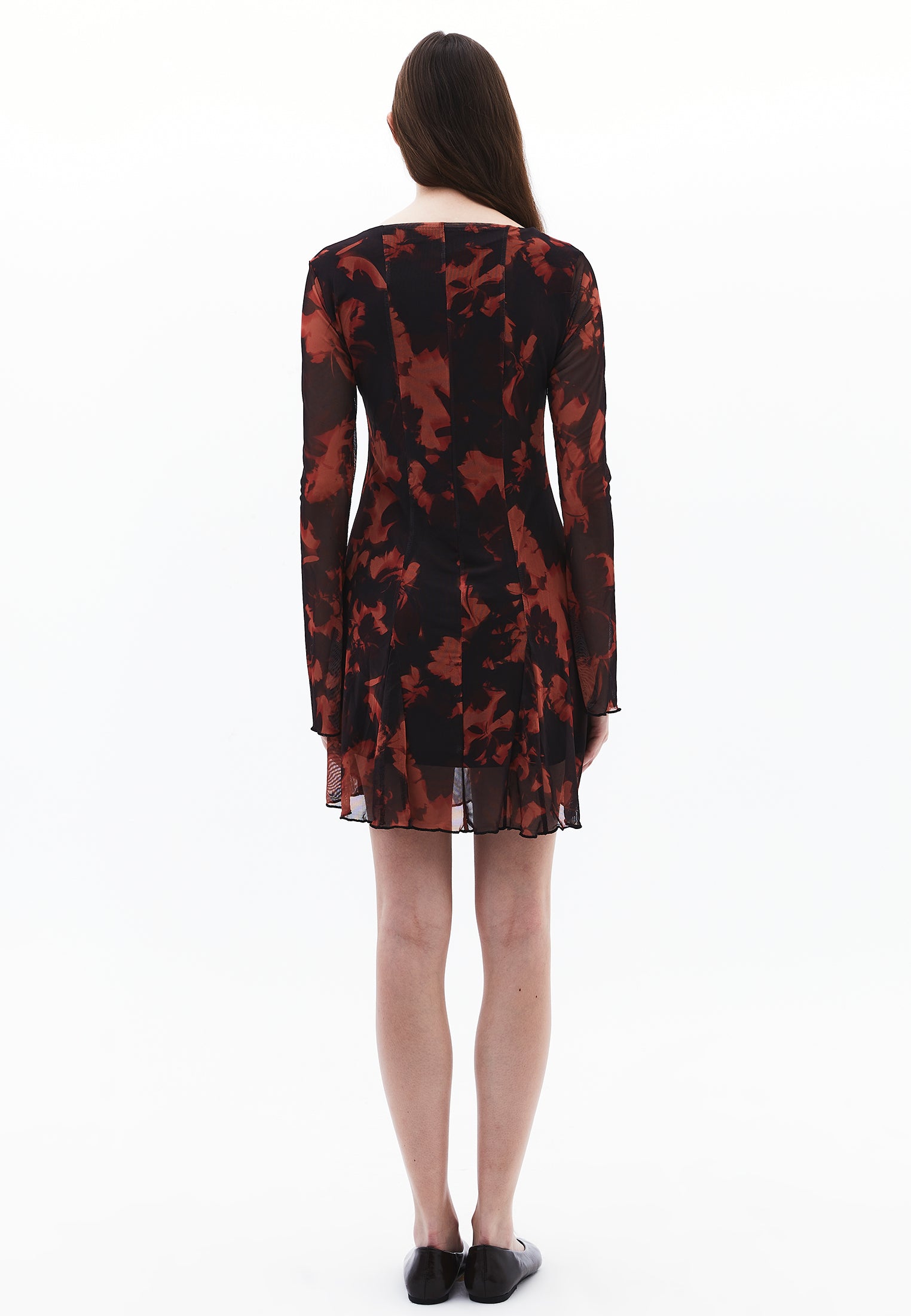 Square Neck Flared Long Sleeve Dress - MIX COMB