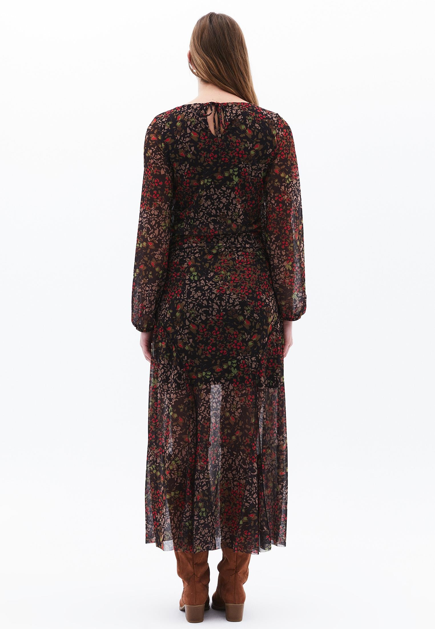Long A-Line Crew Neck Dress - MIX COMB