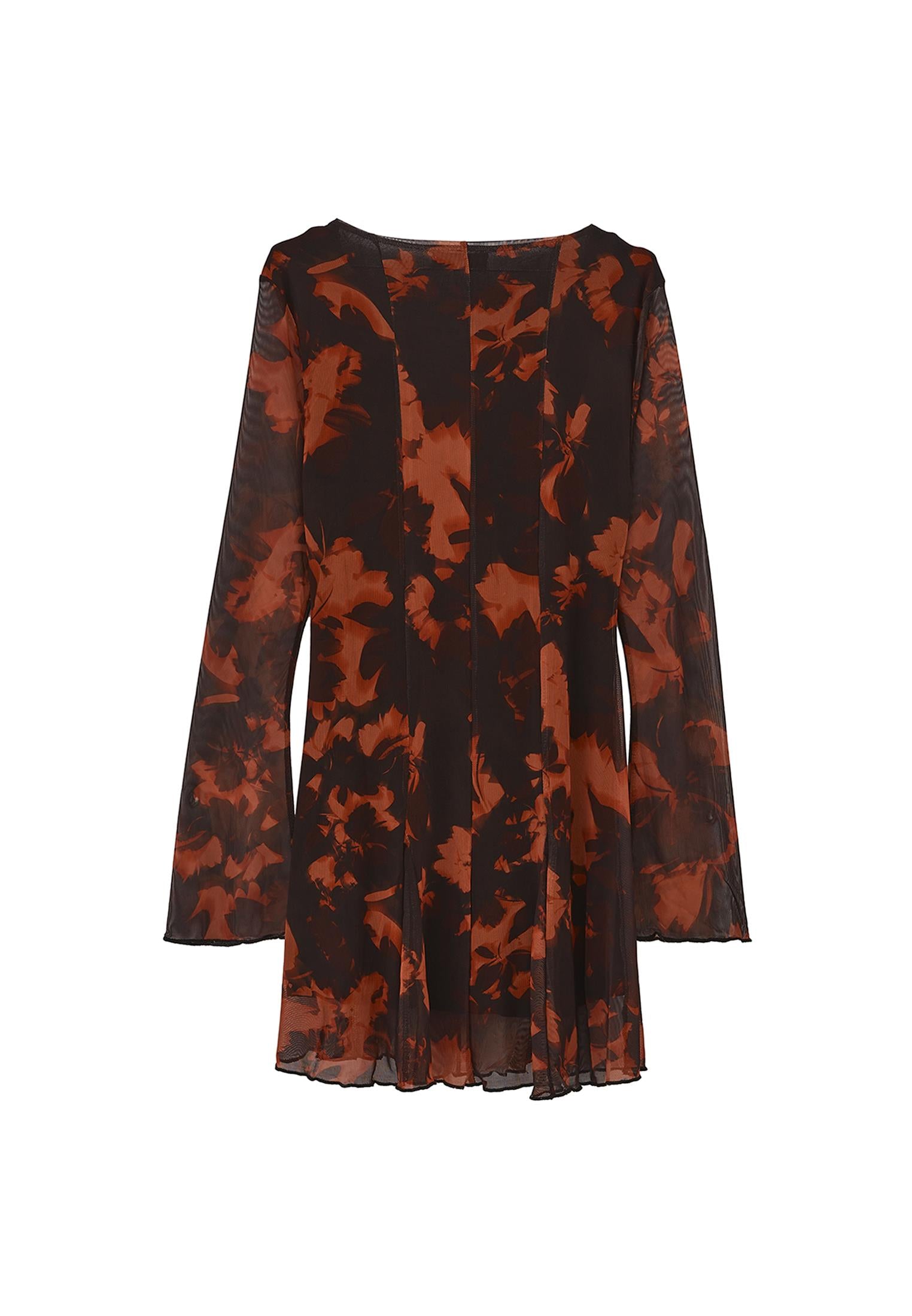 Square Neck Flared Long Sleeve Dress - MIX COMB