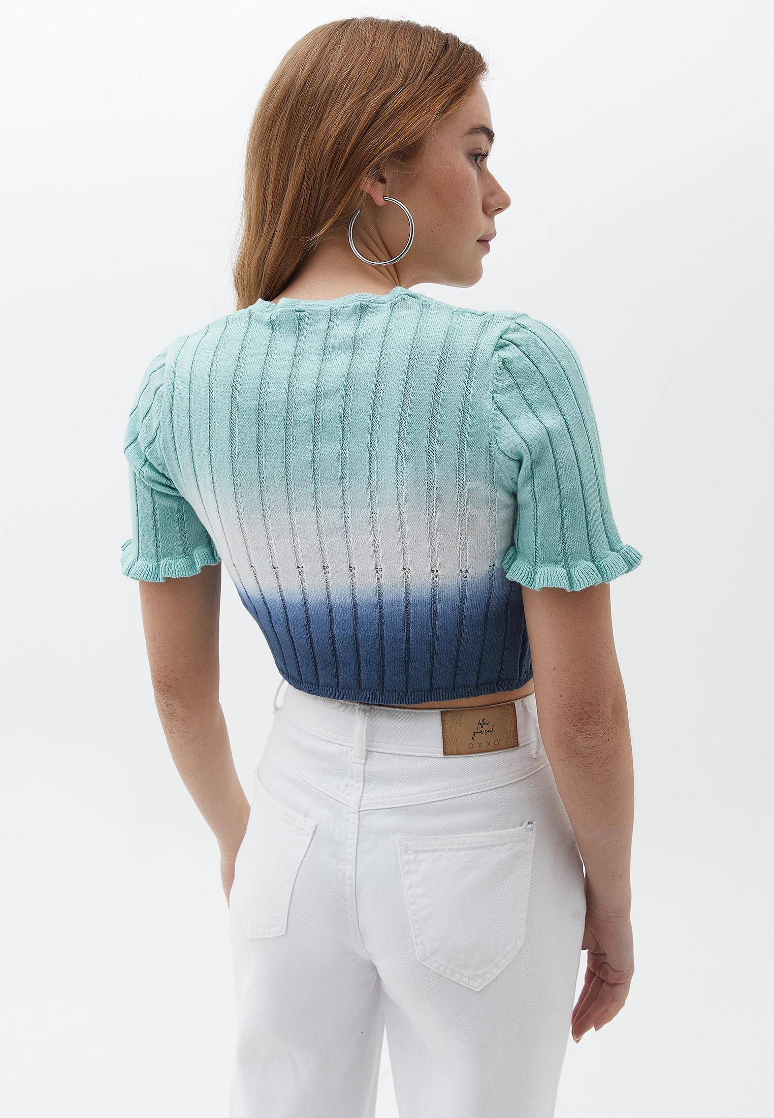 V Neck Raglan Sleeve Short Sleeved Cropped Cardigan - MIX WASH