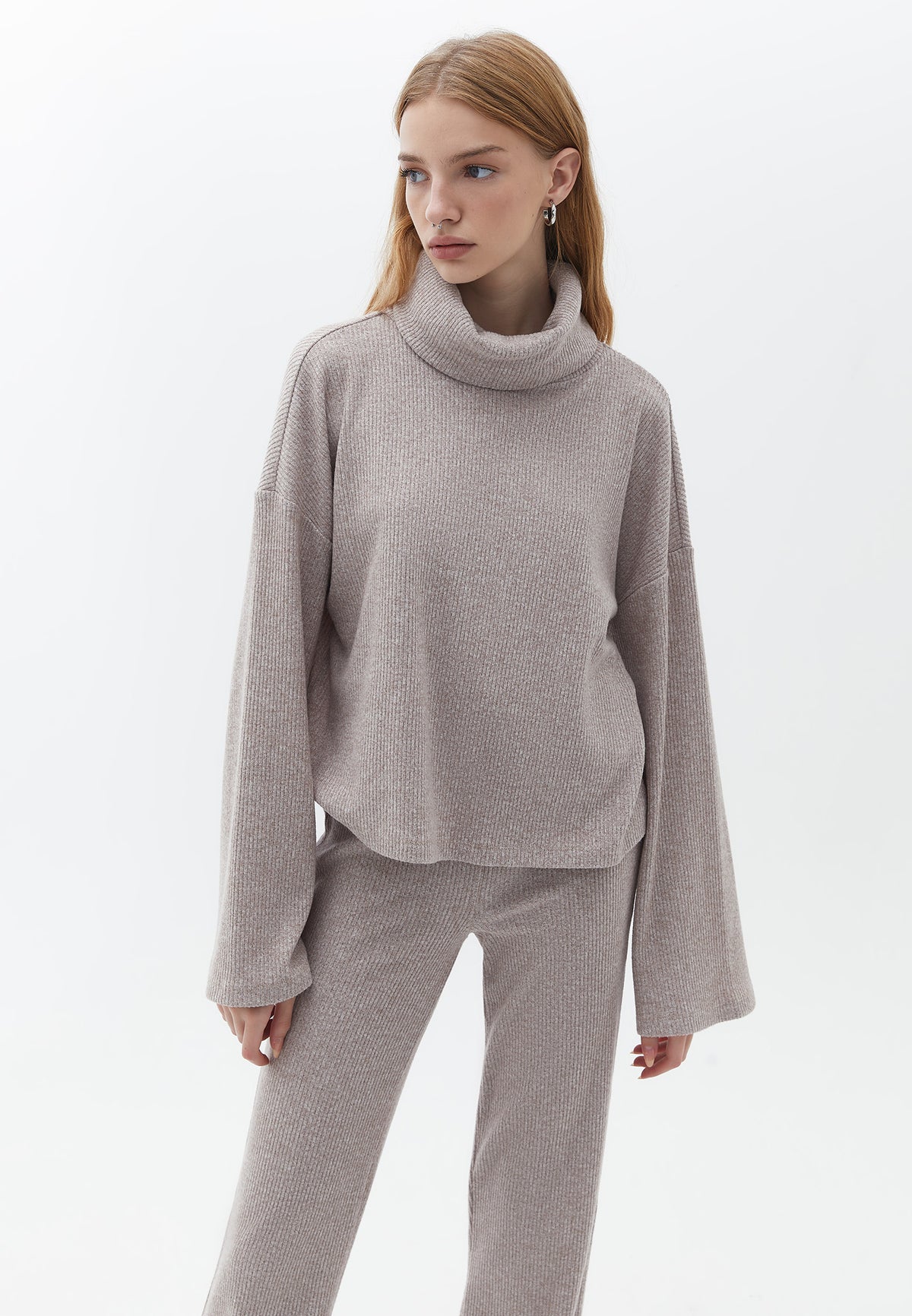 Turtleneck Crossover Sweater - MOCHA MERINGUE MELANGE