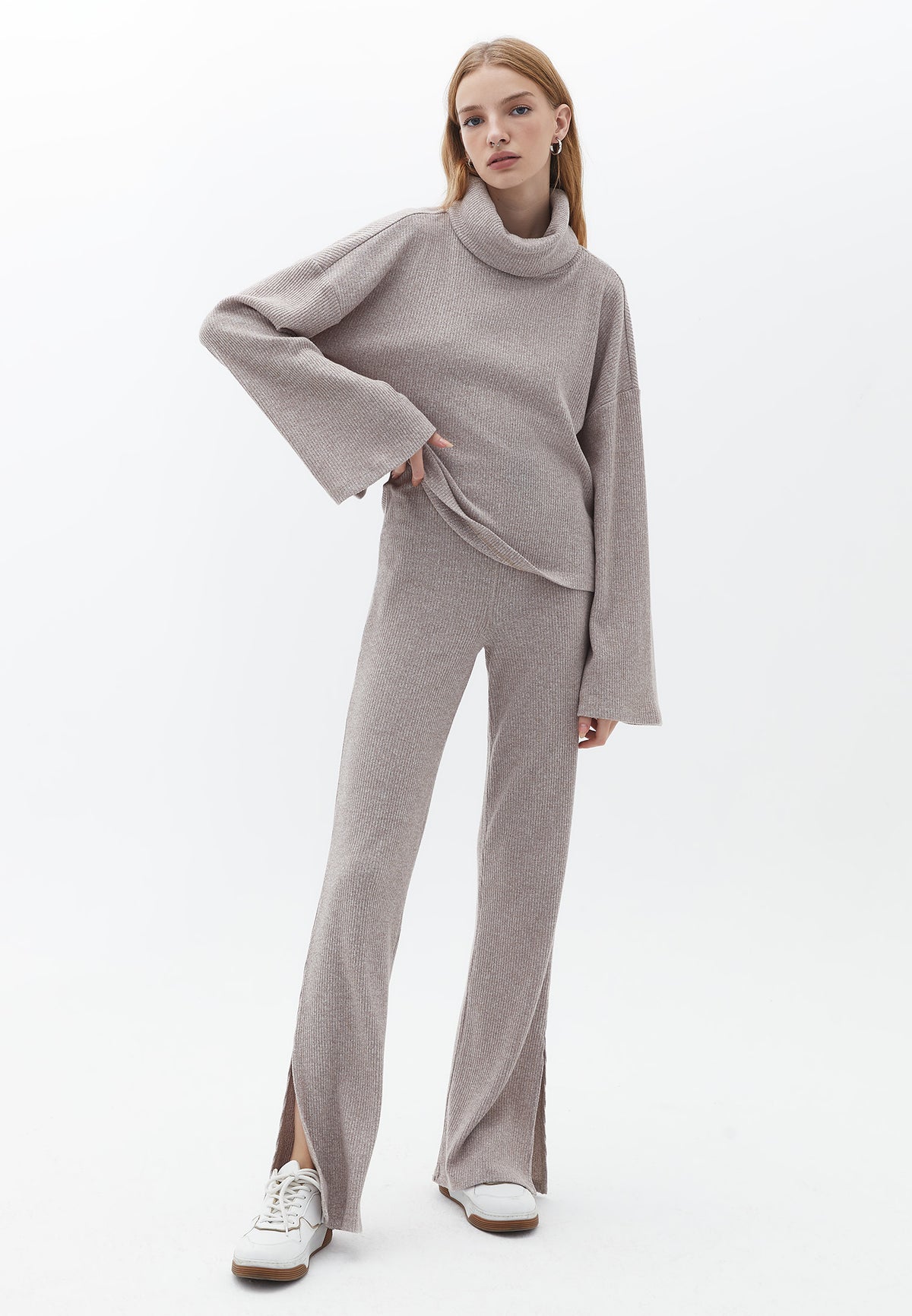 Turtleneck Crossover Sweater - MOCHA MERINGUE MELANGE
