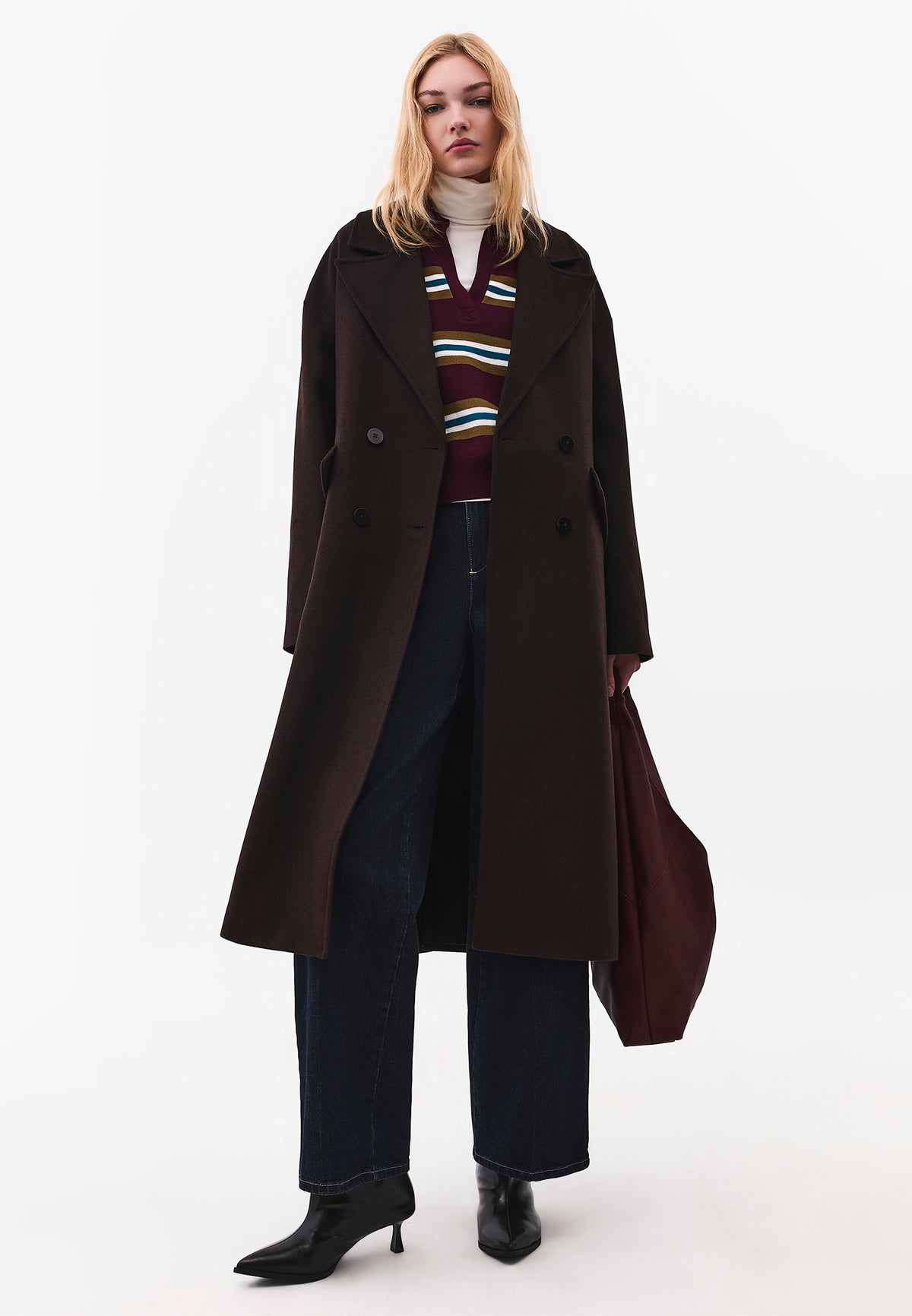 Long Double Breasted Pocket Detail Coat - MOLE
