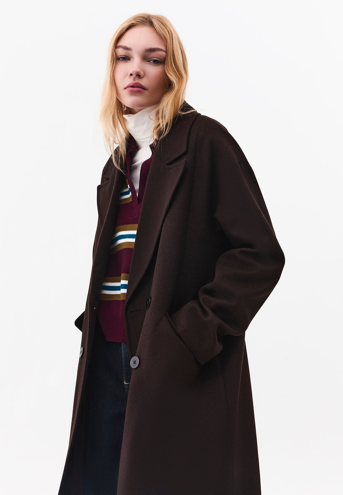 Long Double Breasted Pocket Detail Coat - MOLE