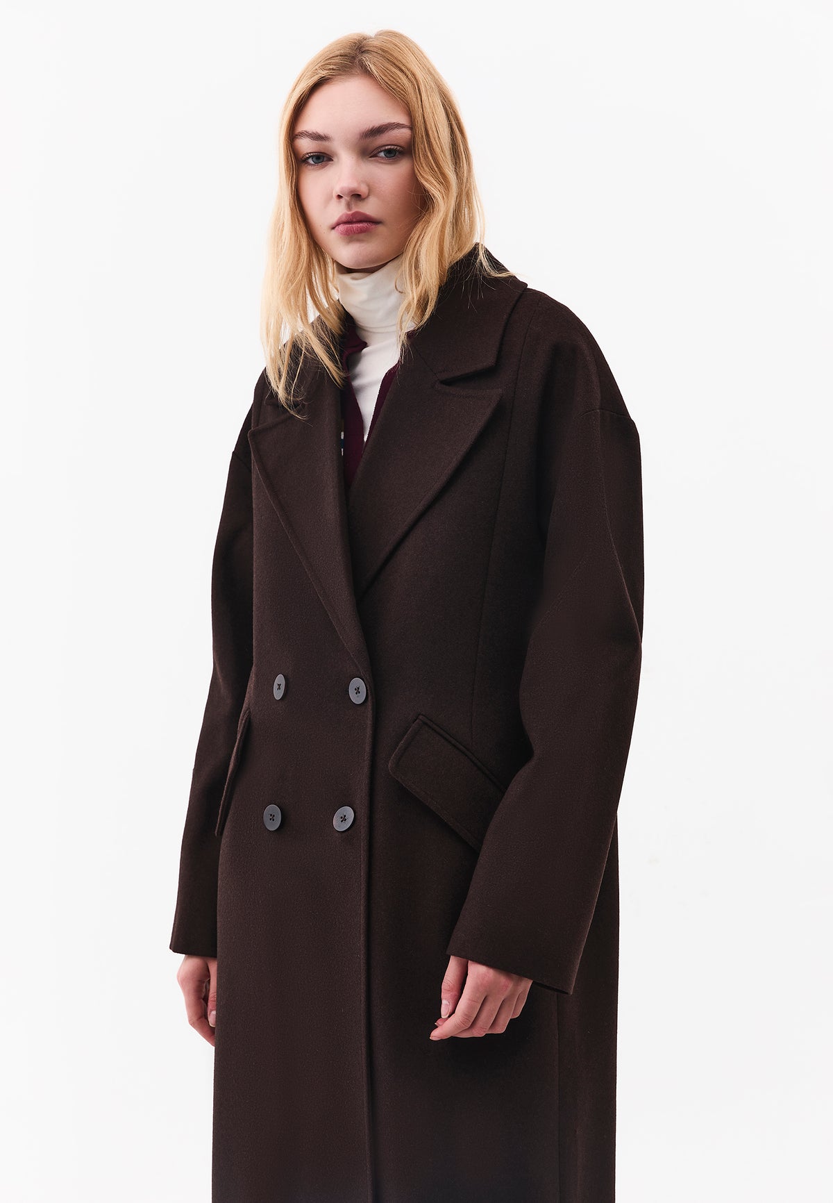 Long Double Breasted Pocket Detail Coat - MOLE