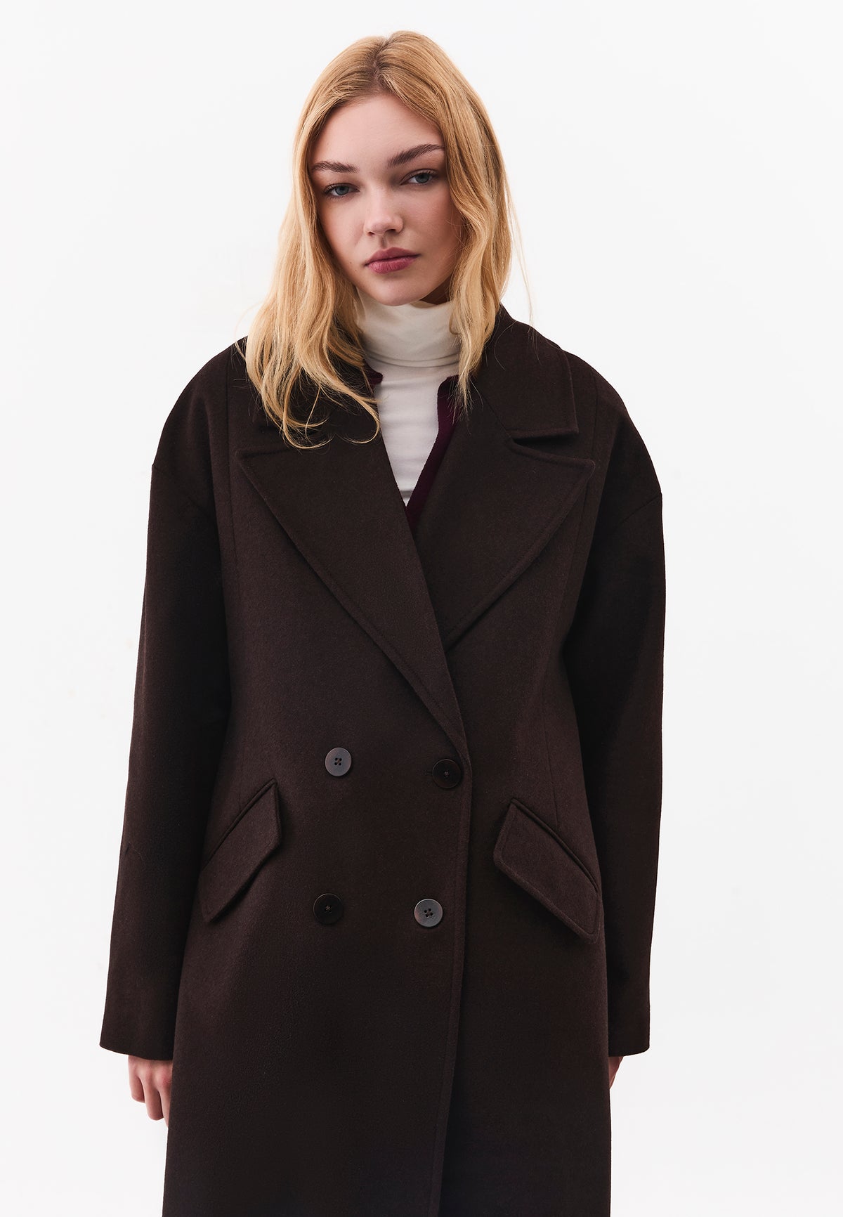 Long Double Breasted Pocket Detail Coat - MOLE