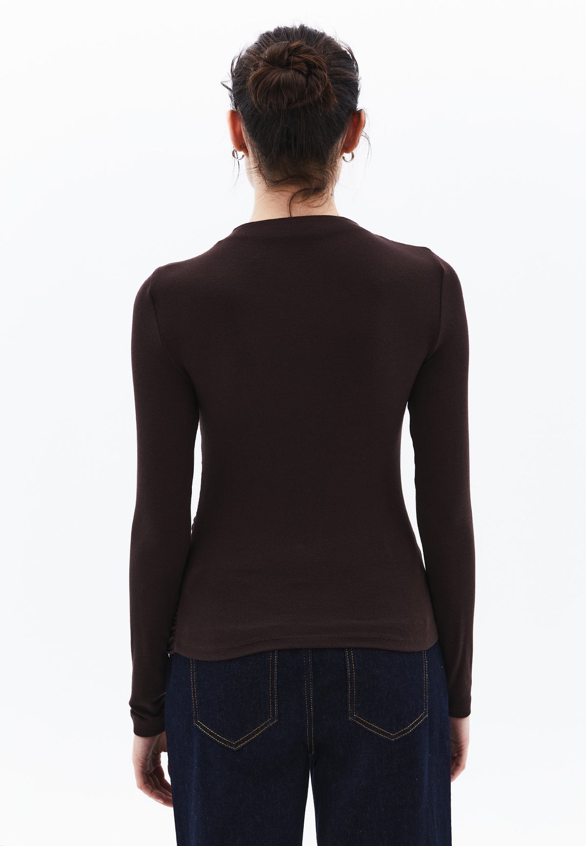 Ruched Long Sleeve High Neck Bodycon T-Shirt - MOLE