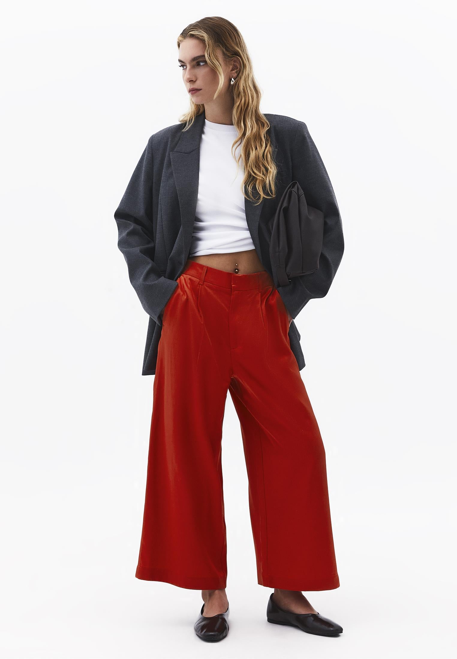 High Waist Wide Leg Loose Leg Trousers - MOLTEN LAVA