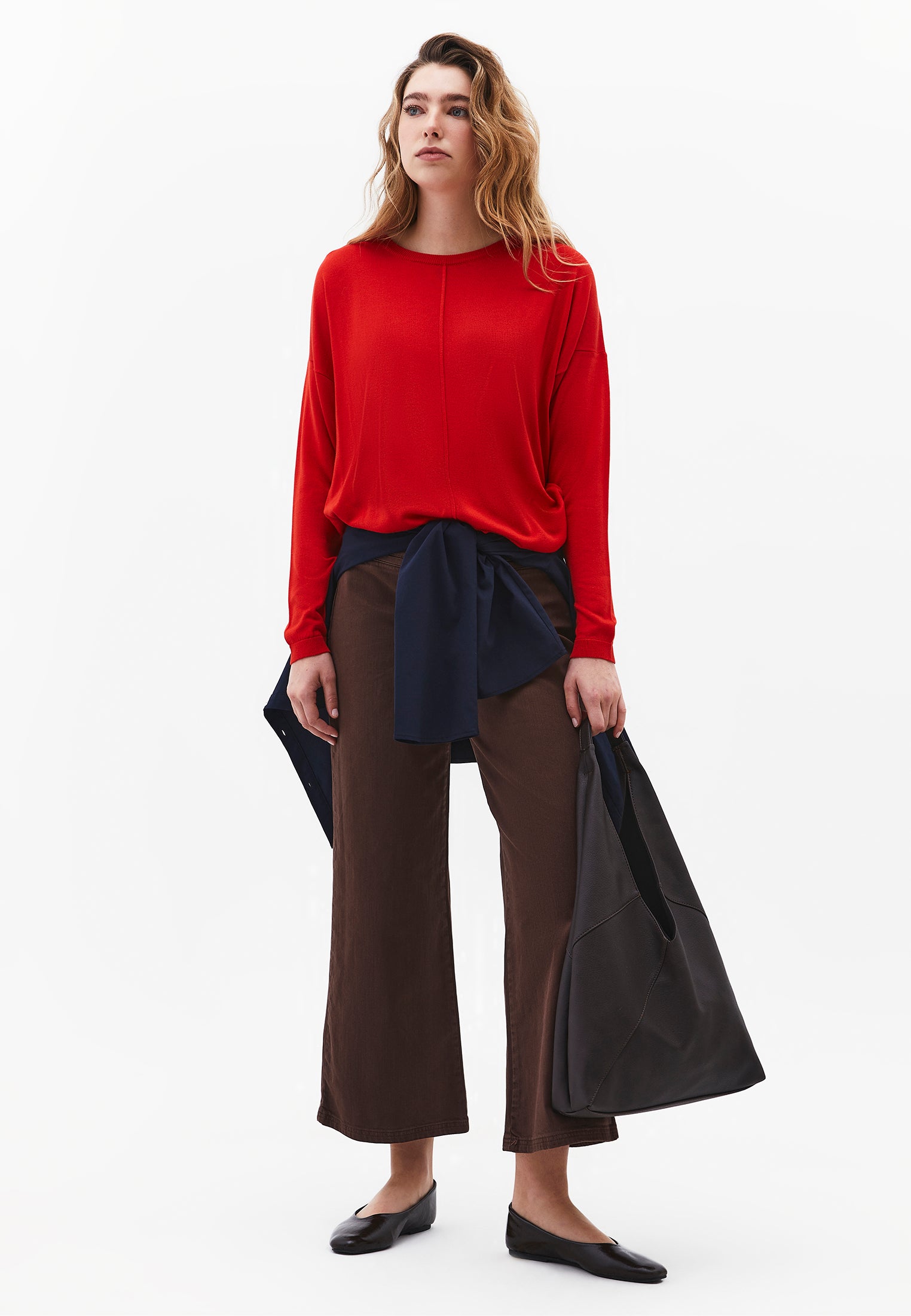 Viscose Boat Neck Sweater - MOLTEN LAVA