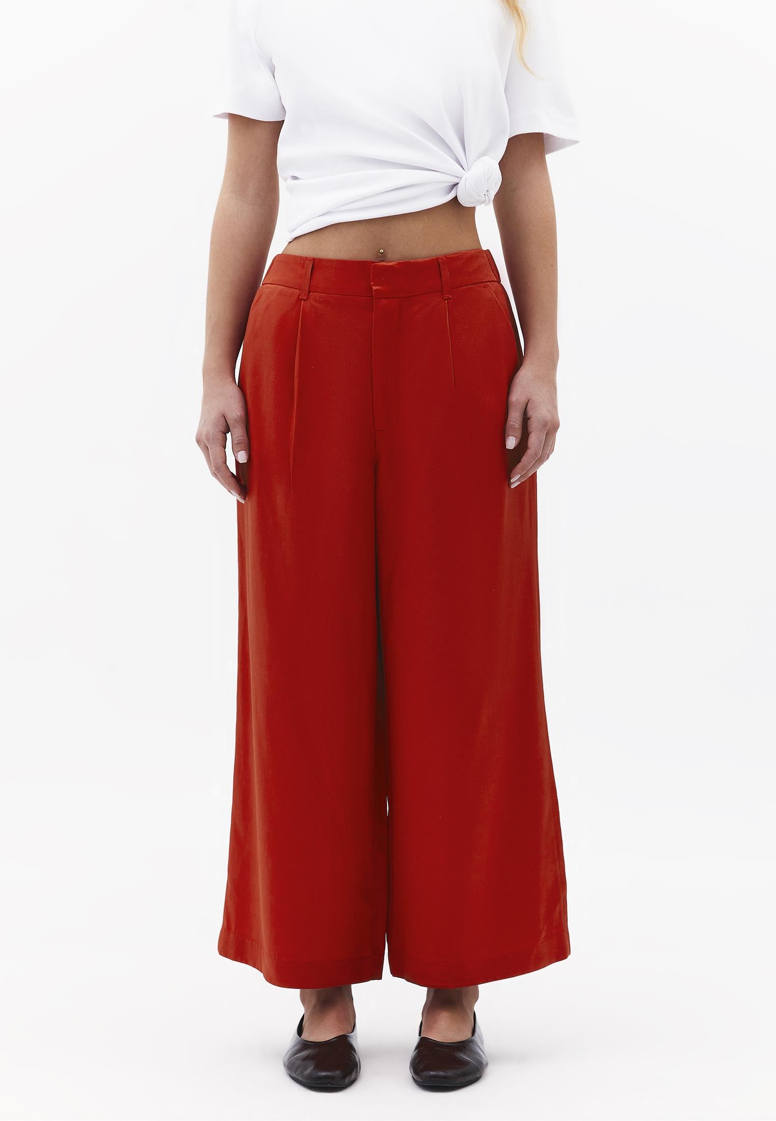 High Waist Wide Leg Loose Leg Trousers - MOLTEN LAVA
