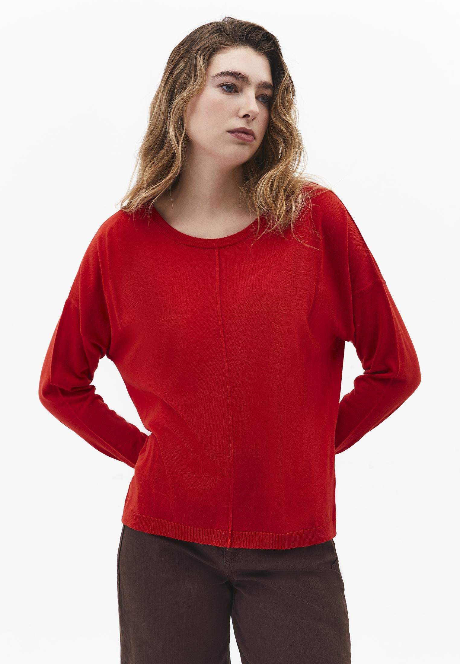 Viscose Boat Neck Sweater - MOLTEN LAVA
