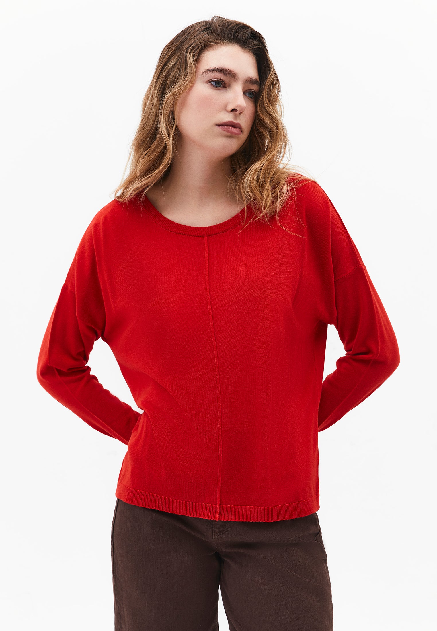 Viscose Boat Neck Sweater - MOLTEN LAVA