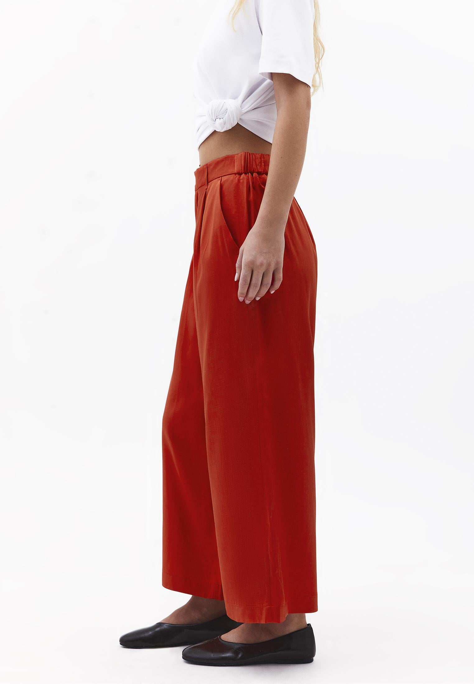High Waist Wide Leg Loose Leg Trousers - MOLTEN LAVA