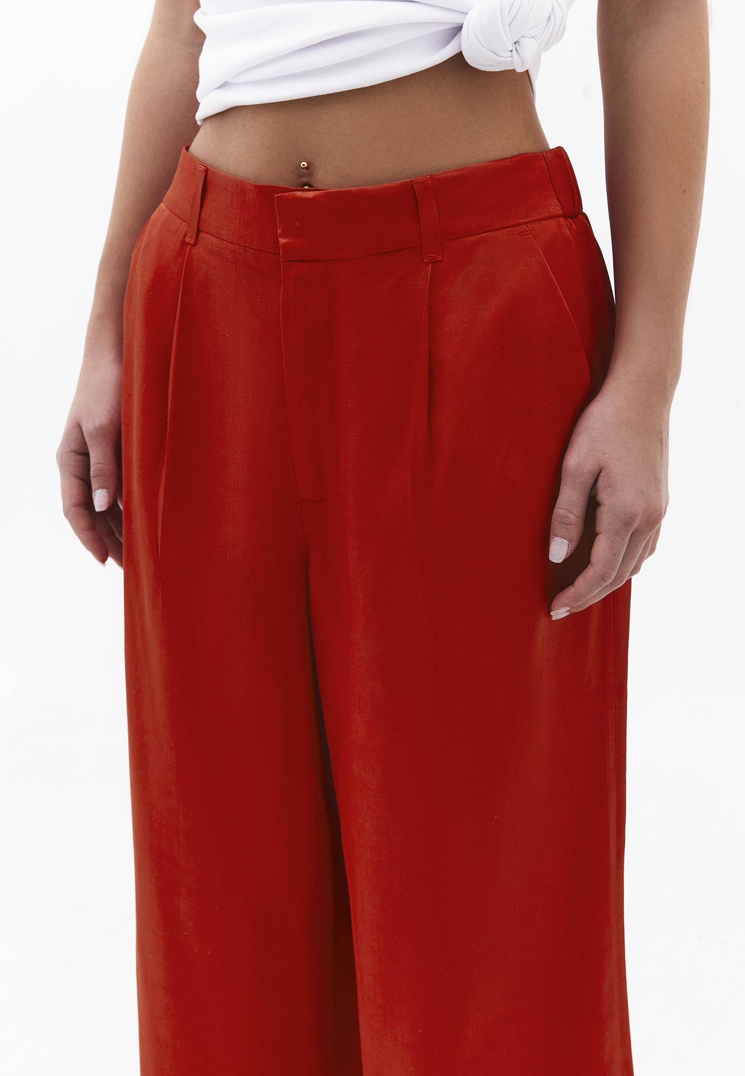 High Waist Wide Leg Loose Leg Trousers - MOLTEN LAVA
