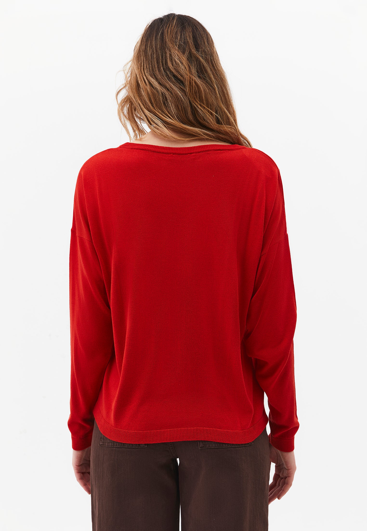 Viscose Boat Neck Sweater - MOLTEN LAVA