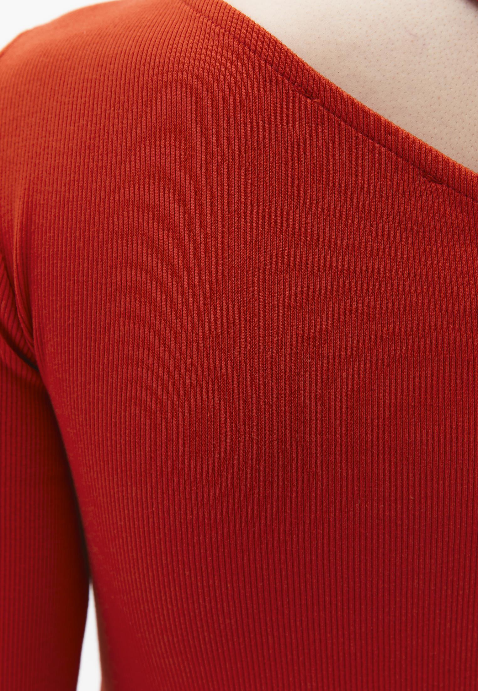 Asymmetric Cutout Long Sleeve Bodycon T-Shirt - MOLTEN LAVA