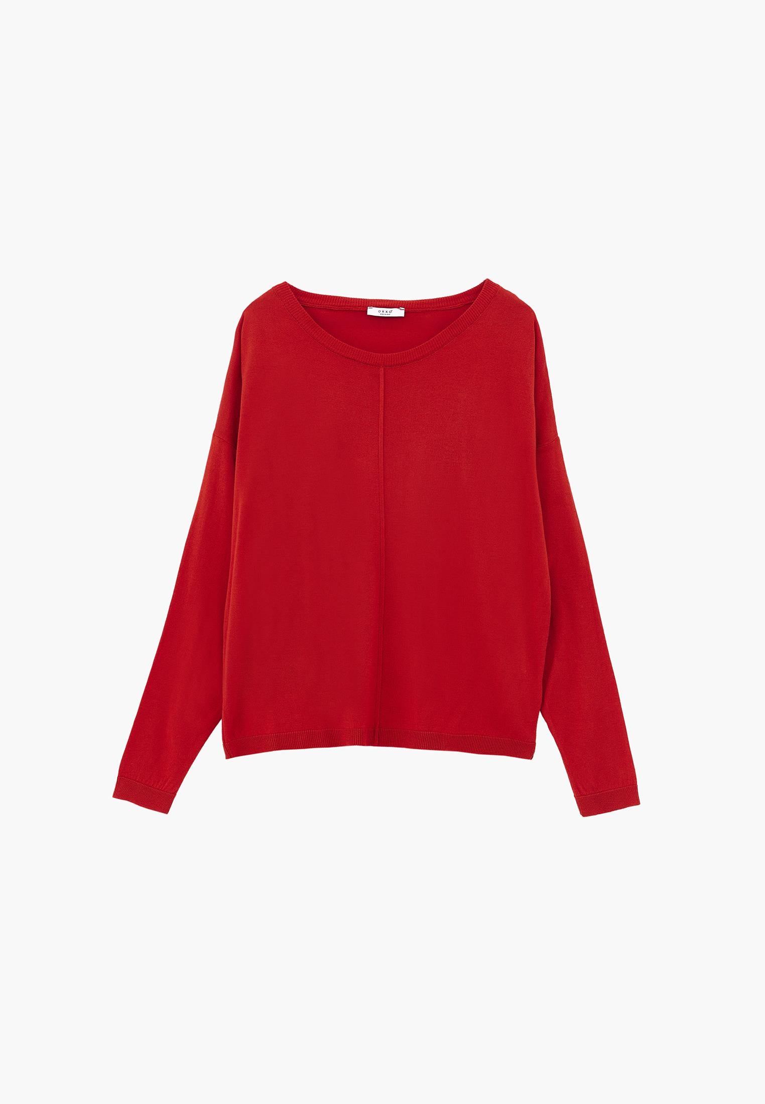 Viscose Boat Neck Sweater - MOLTEN LAVA