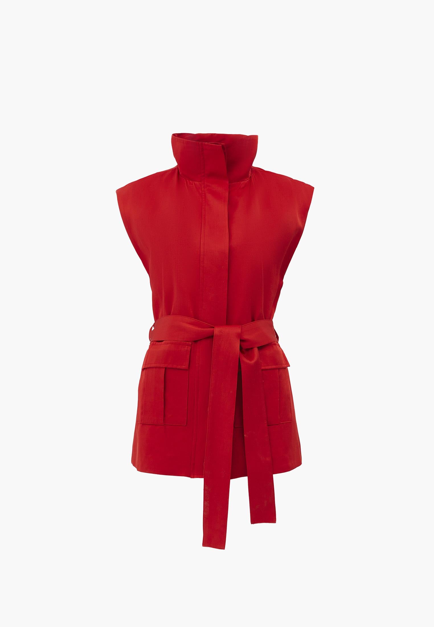 Sleeveless Cargo Vest With Turtleneck - MOLTEN LAVA