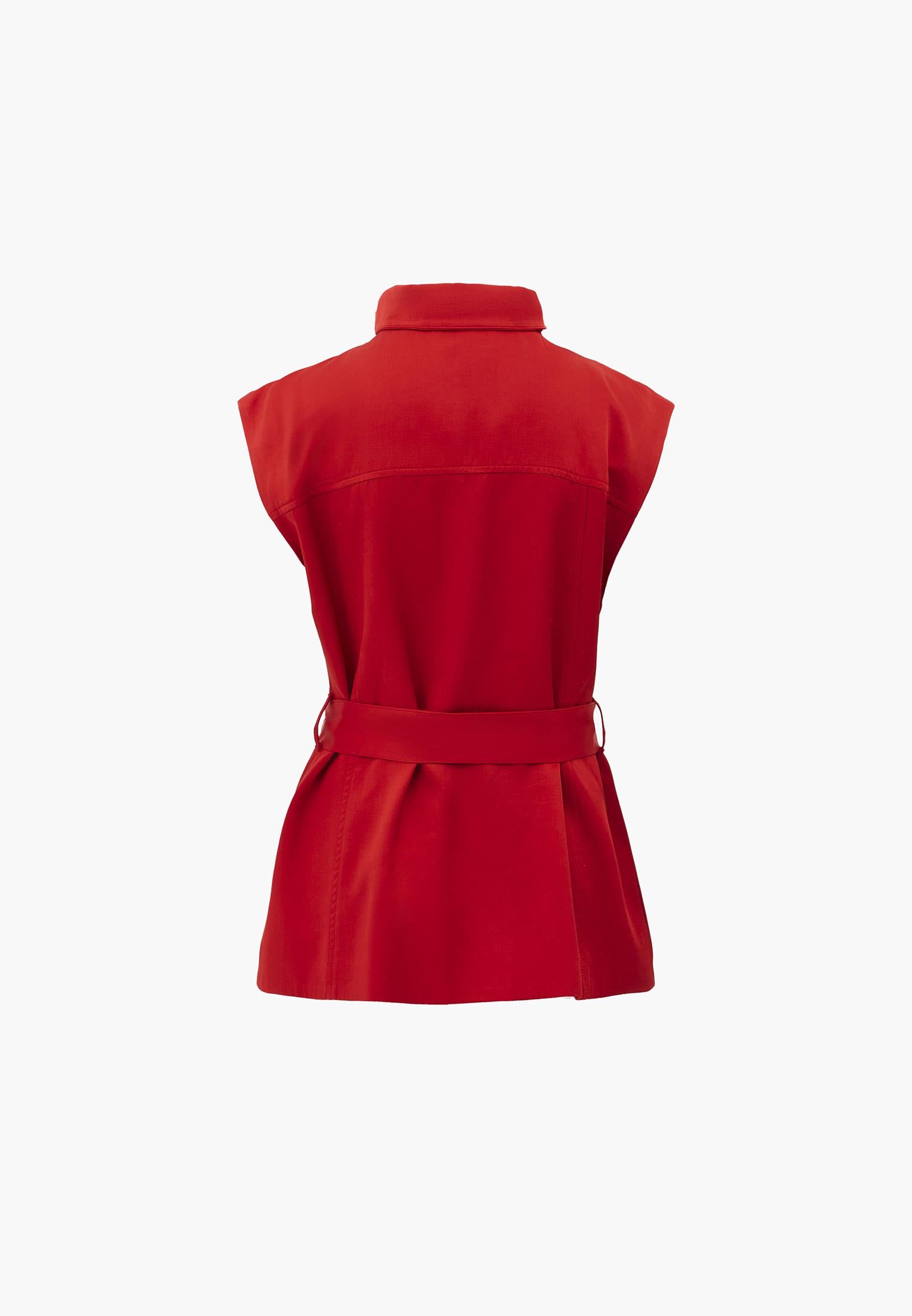 Sleeveless Cargo Vest With Turtleneck - MOLTEN LAVA
