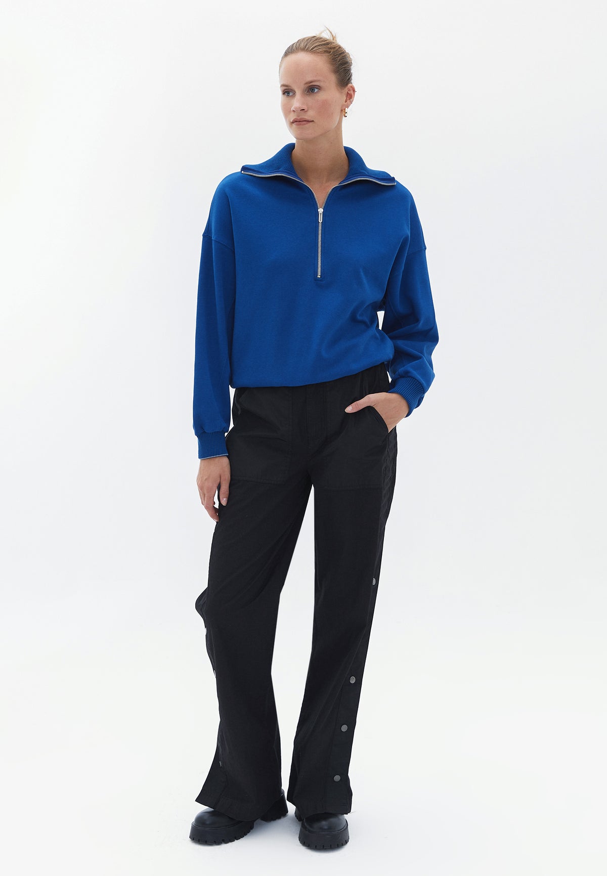 High Neck Zipped Straight Cut Sweatshirt - MONACO BLUE