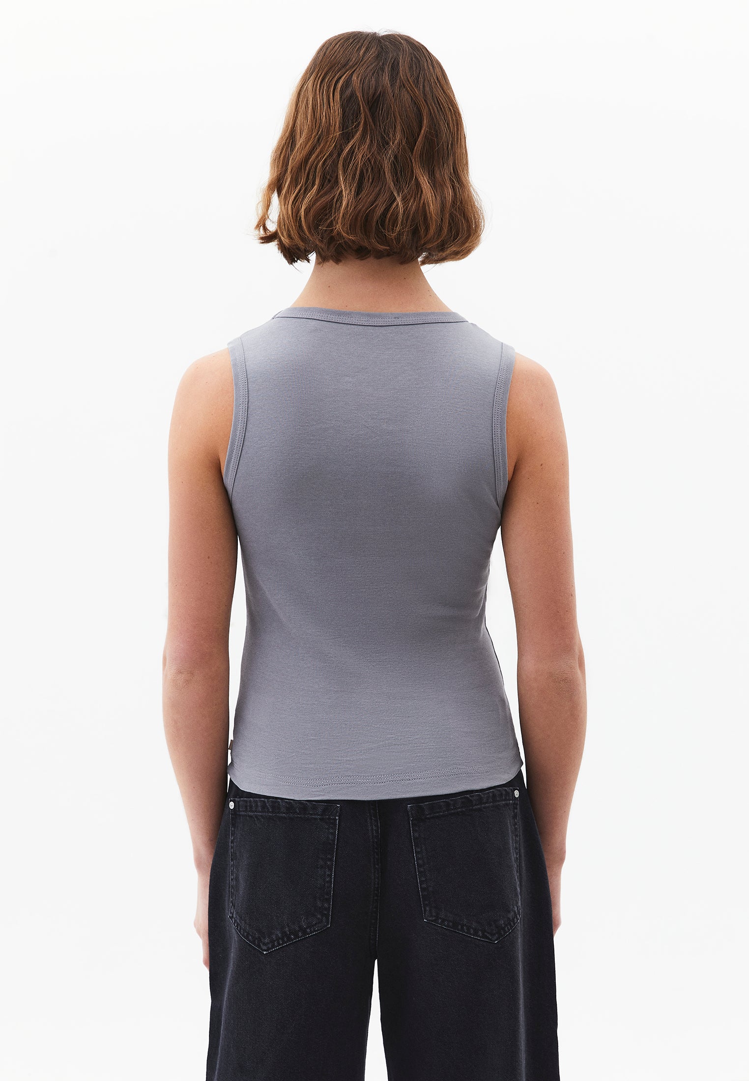V Neck Bodycon Rib Tank Top - MONUMENT