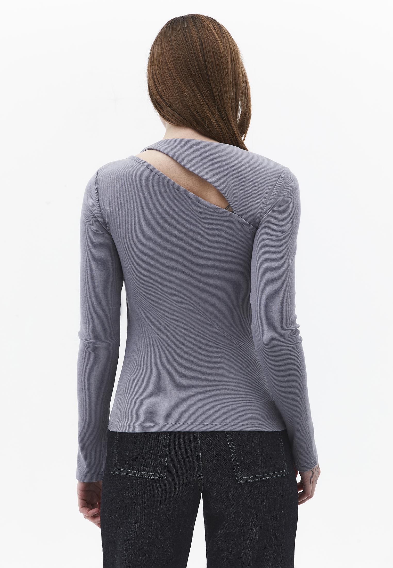 Asymmetric Cutout Long Sleeve Bodycon T-Shirt - MONUMENT