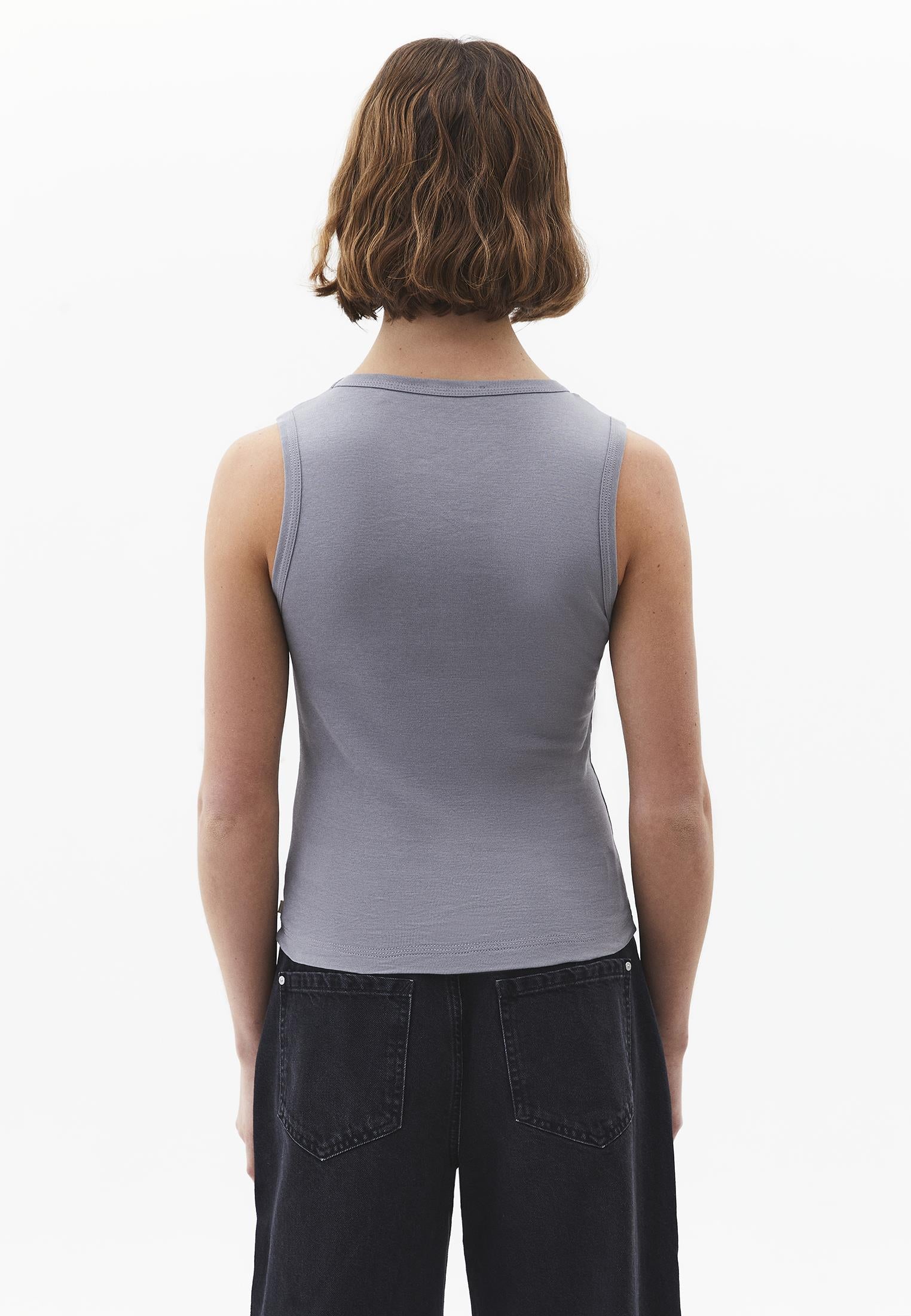 V Neck Bodycon Rib Tank Top - MONUMENT
