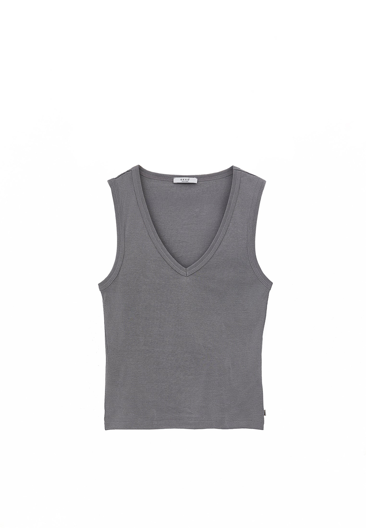 V Neck Bodycon Rib Tank Top - MONUMENT