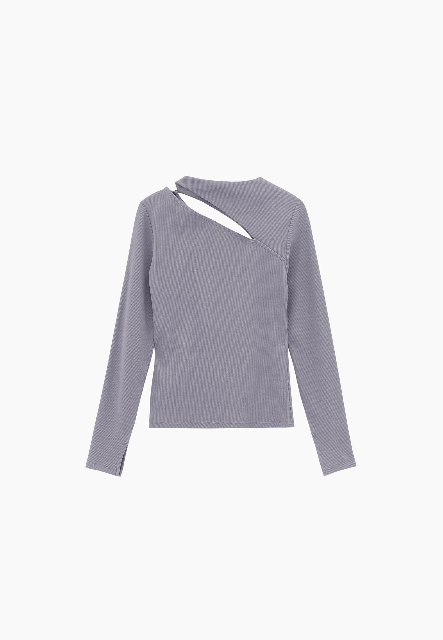 Asymmetric Cutout Long Sleeve Bodycon T-Shirt - MONUMENT