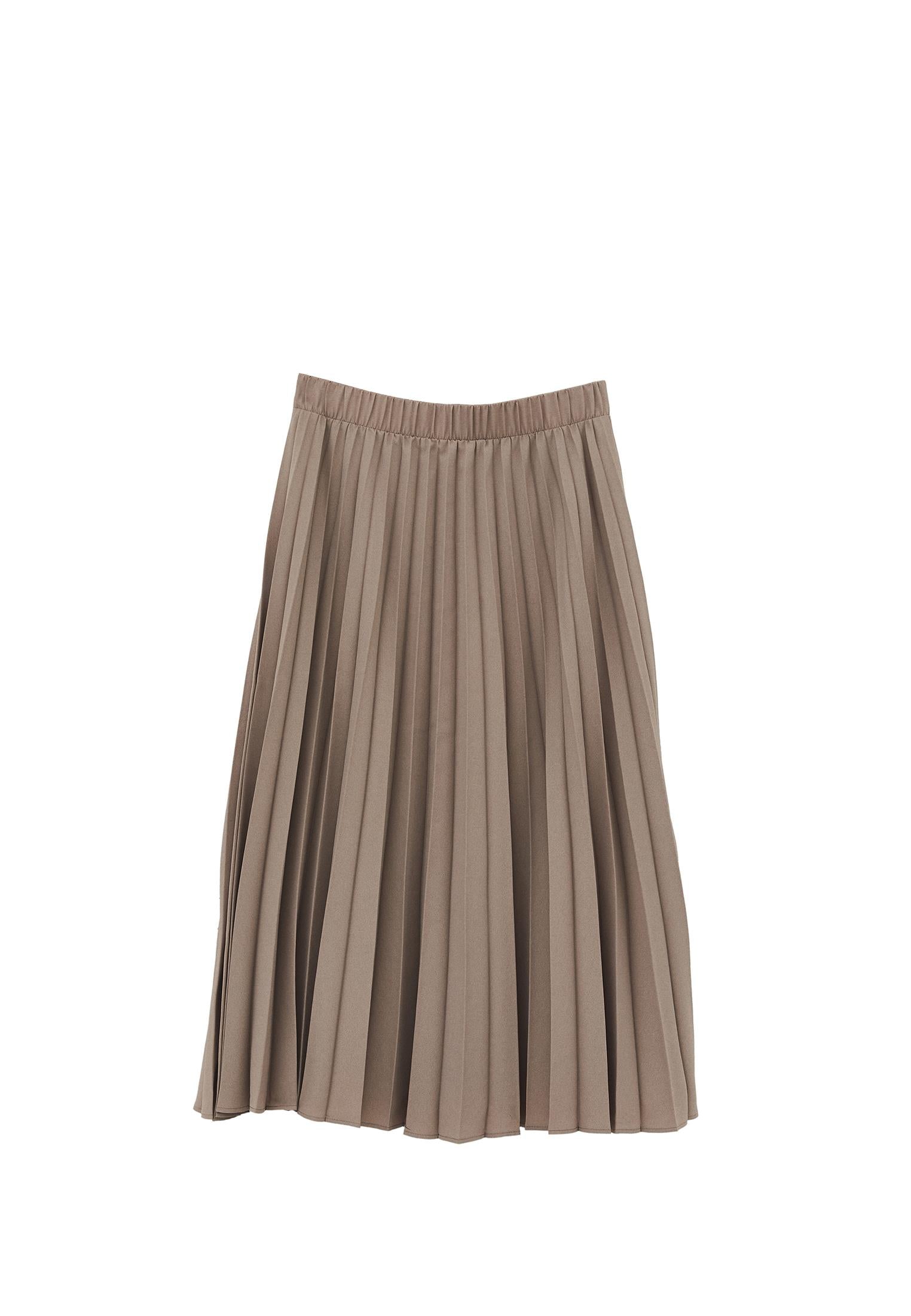Elastic Waist Pleated Long A-Line Skirt - MOON ROCK