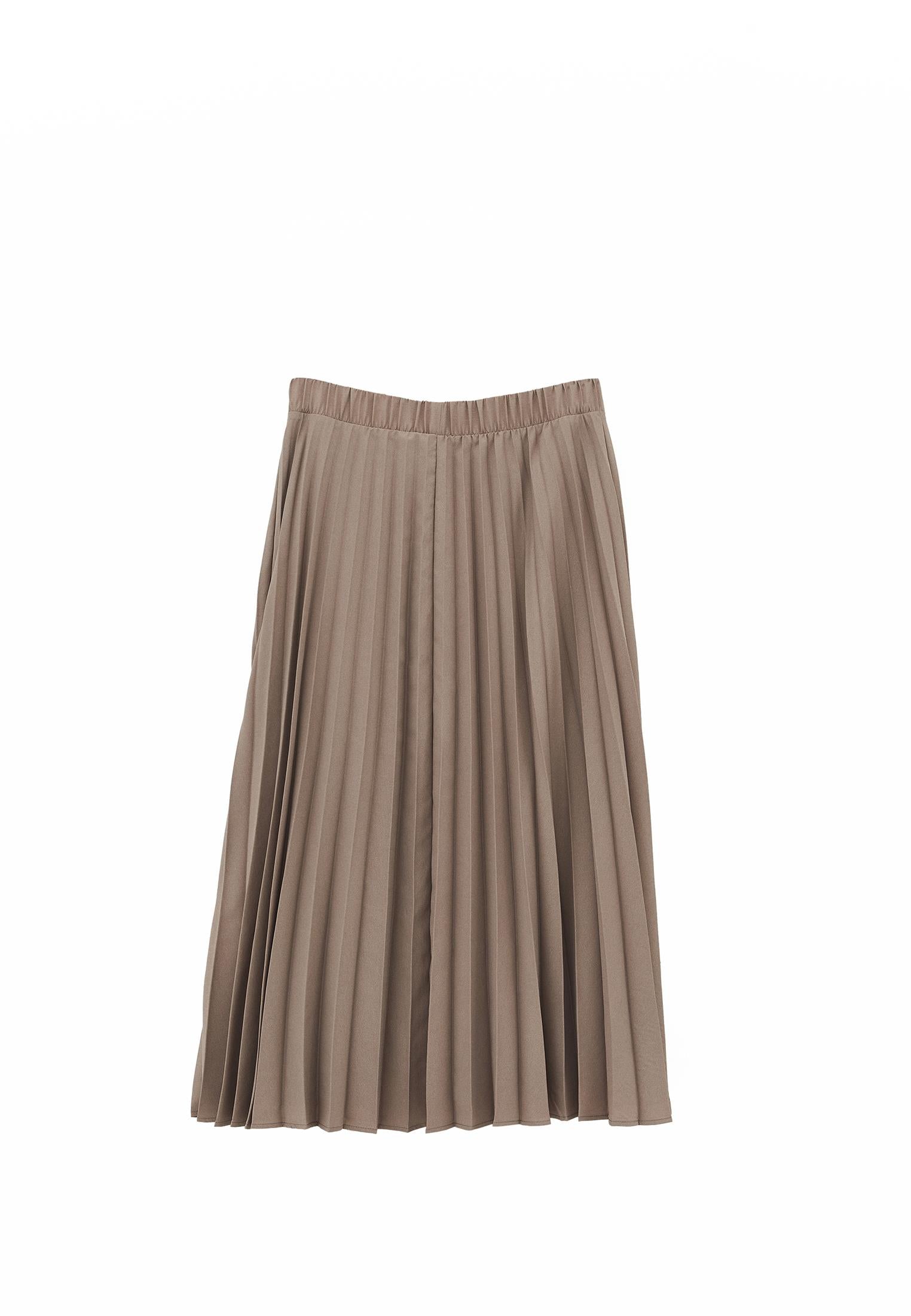 Elastic Waist Pleated Long A-Line Skirt - MOON ROCK