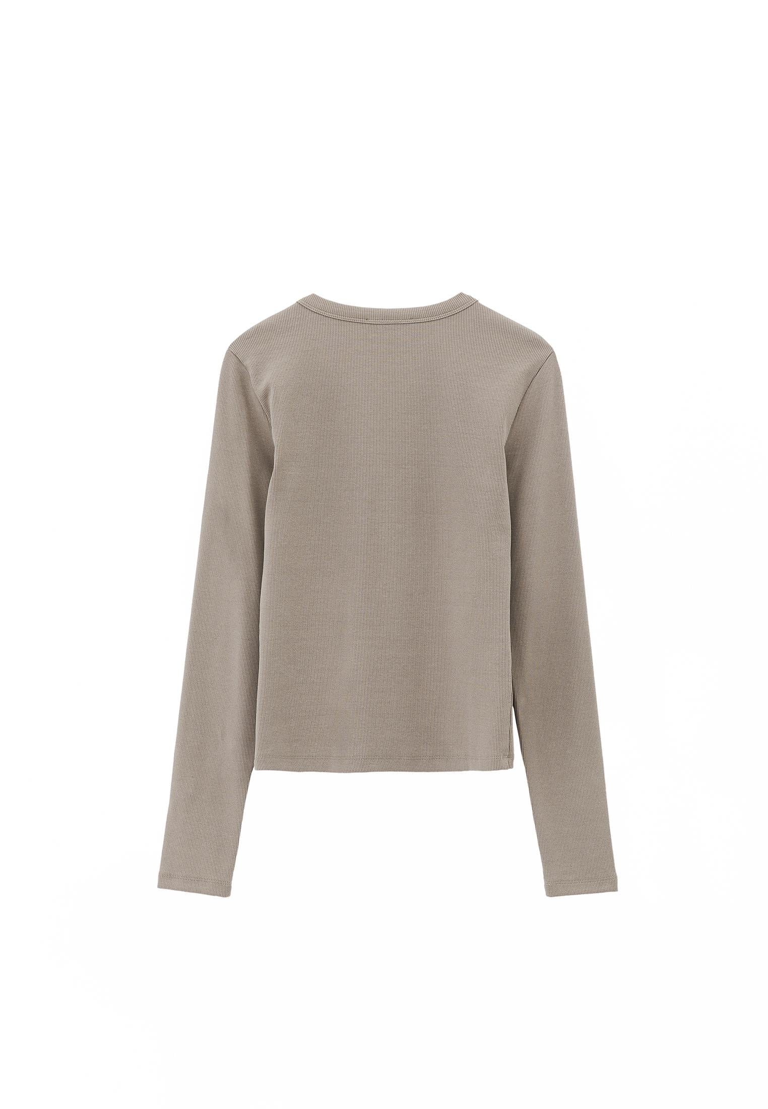 Button Detailed Crew Neck Long Sleeve T-Shirt - MOON ROCK