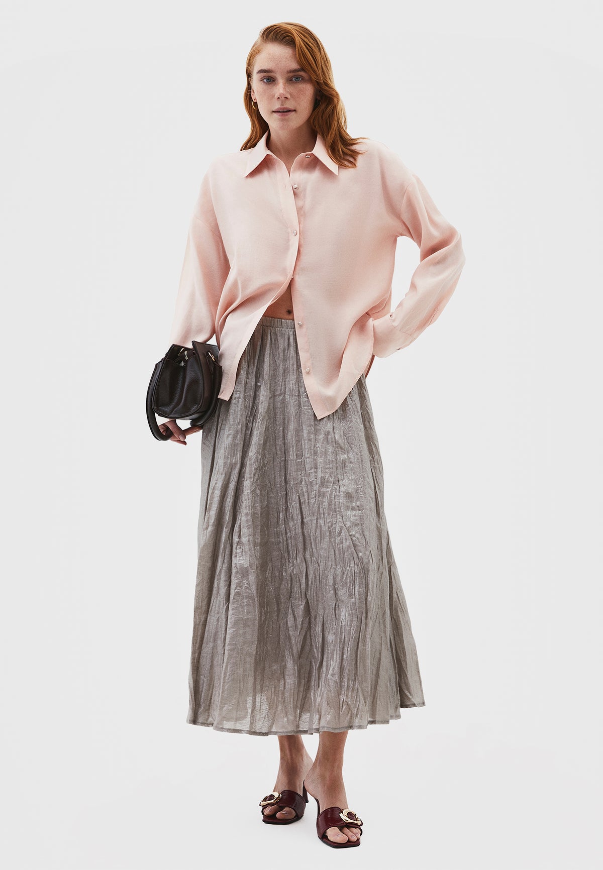 Shiny Flared Long Skirt - MOON ROCK
