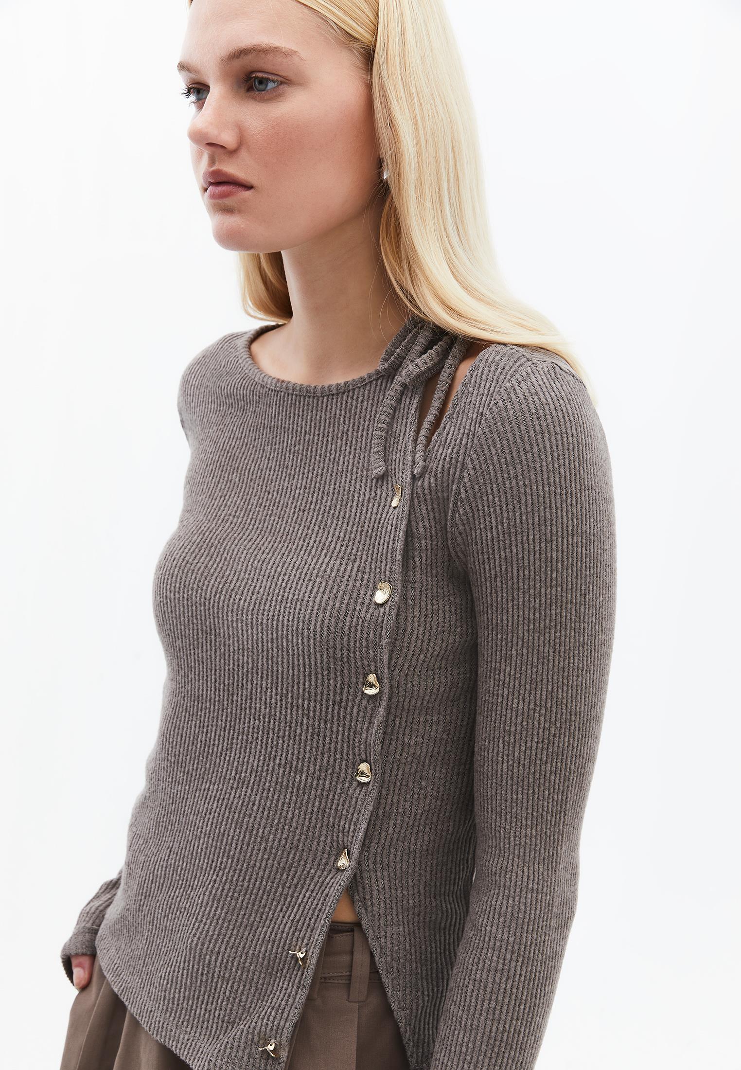 Boat Neck Long Sleeve Blouse With Button Details - MOREL MELANGE