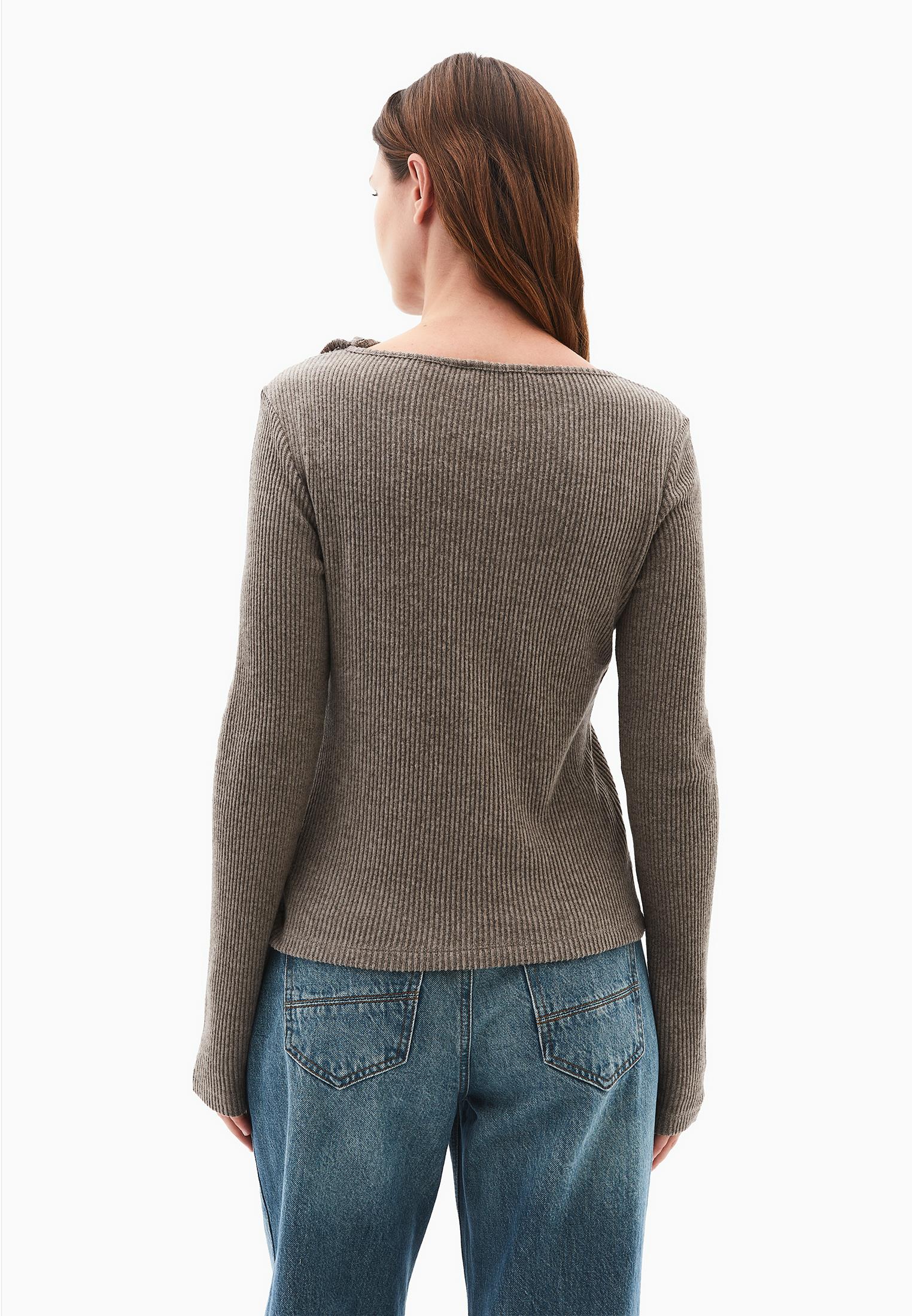Boat Neck Long Sleeve Button Detailed Blouse - MOREL MELANGE