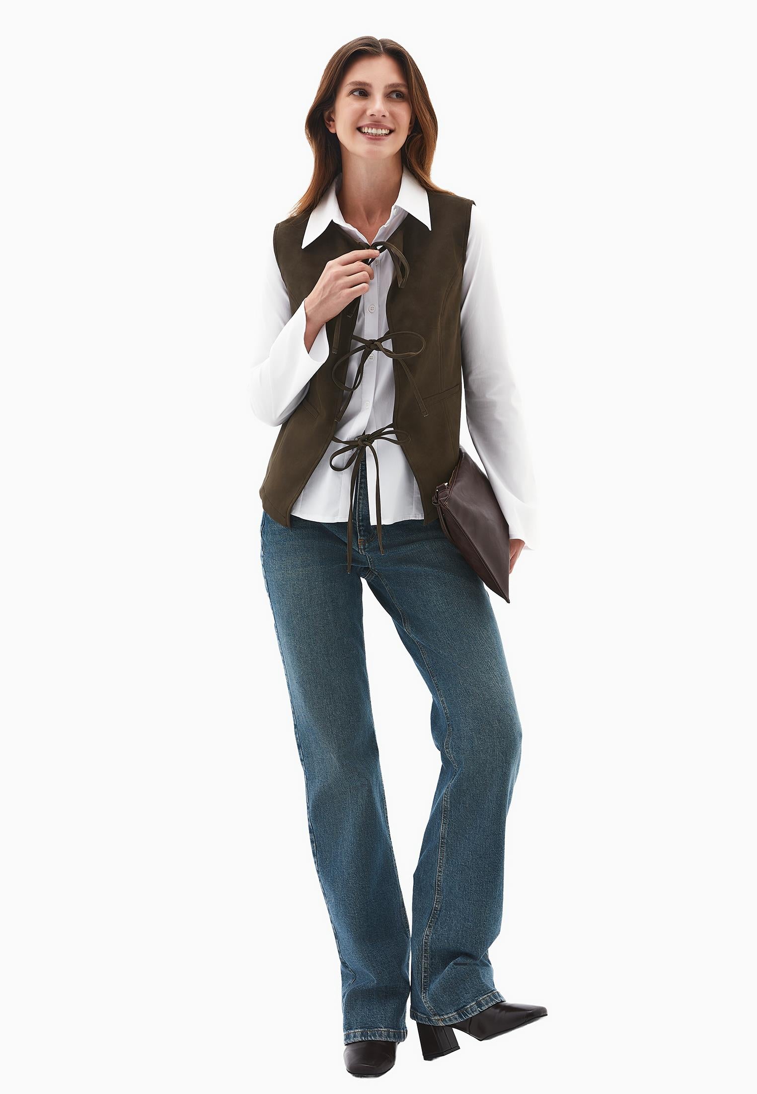 Tie Waist Suede Vest - MOREL