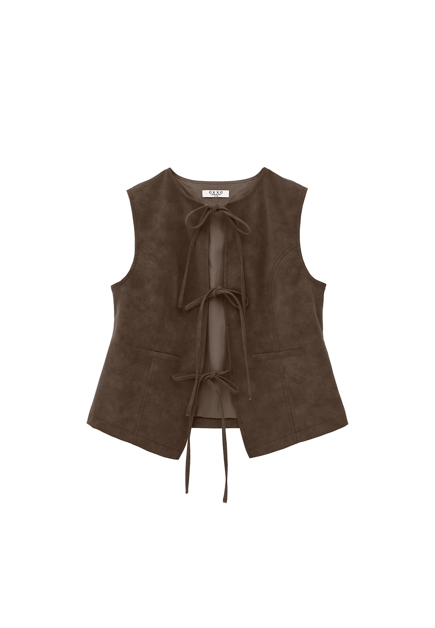Tie Waist Suede Vest - MOREL