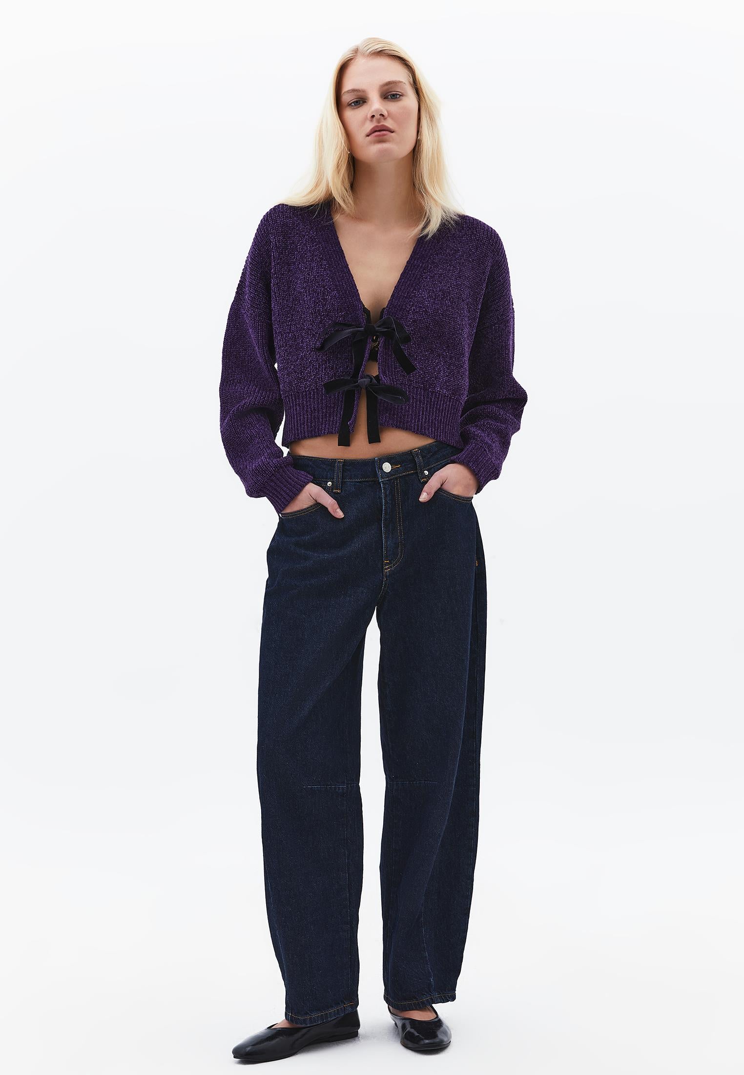V Neck Long Sleeve Loose Cardigan - MULBERRY PURPLE