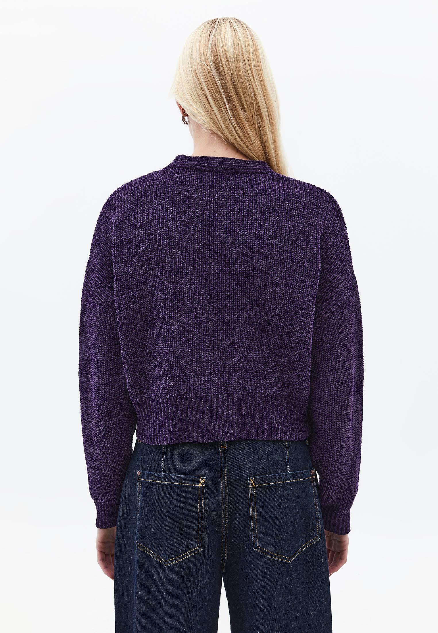 V Neck Long Sleeve Loose Cardigan - MULBERRY PURPLE