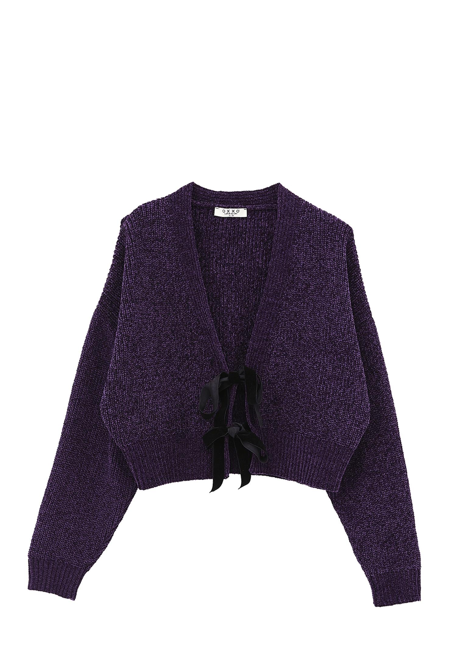 V Neck Long Sleeve Loose Cardigan - MULBERRY PURPLE