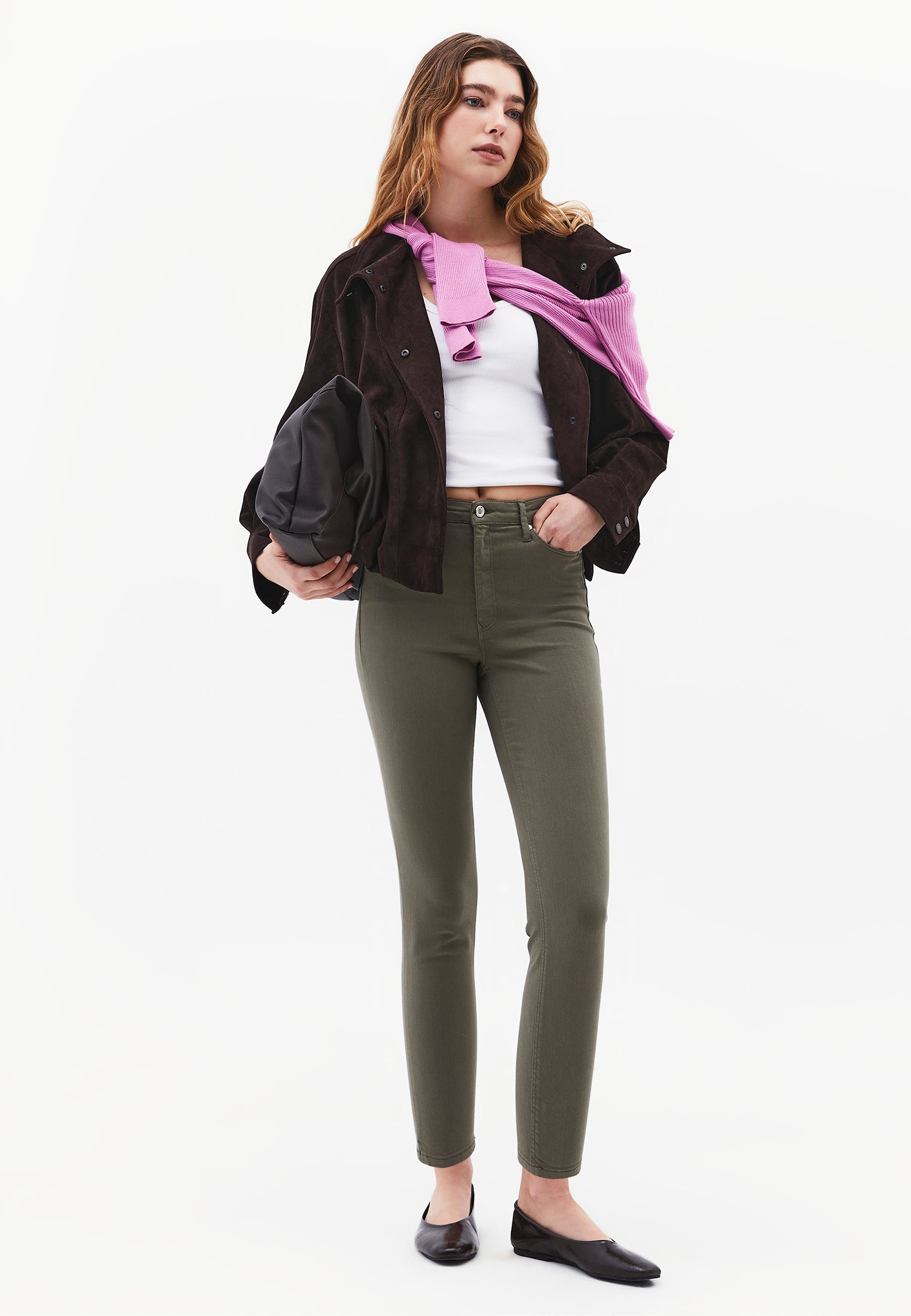 High Waist Ankle Pants - MULLED BASIL