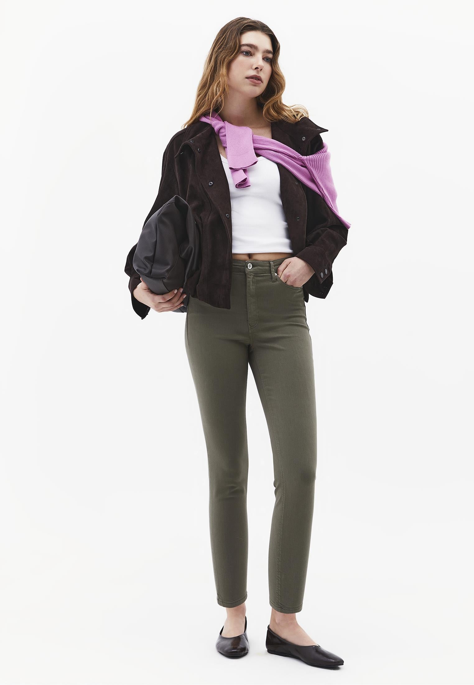 High Waist Ankle Pants - MULLED BASIL