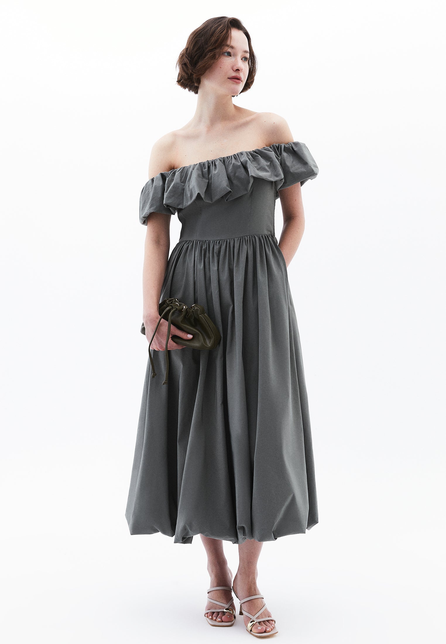 Balloon Dress - MULLED BASIL
