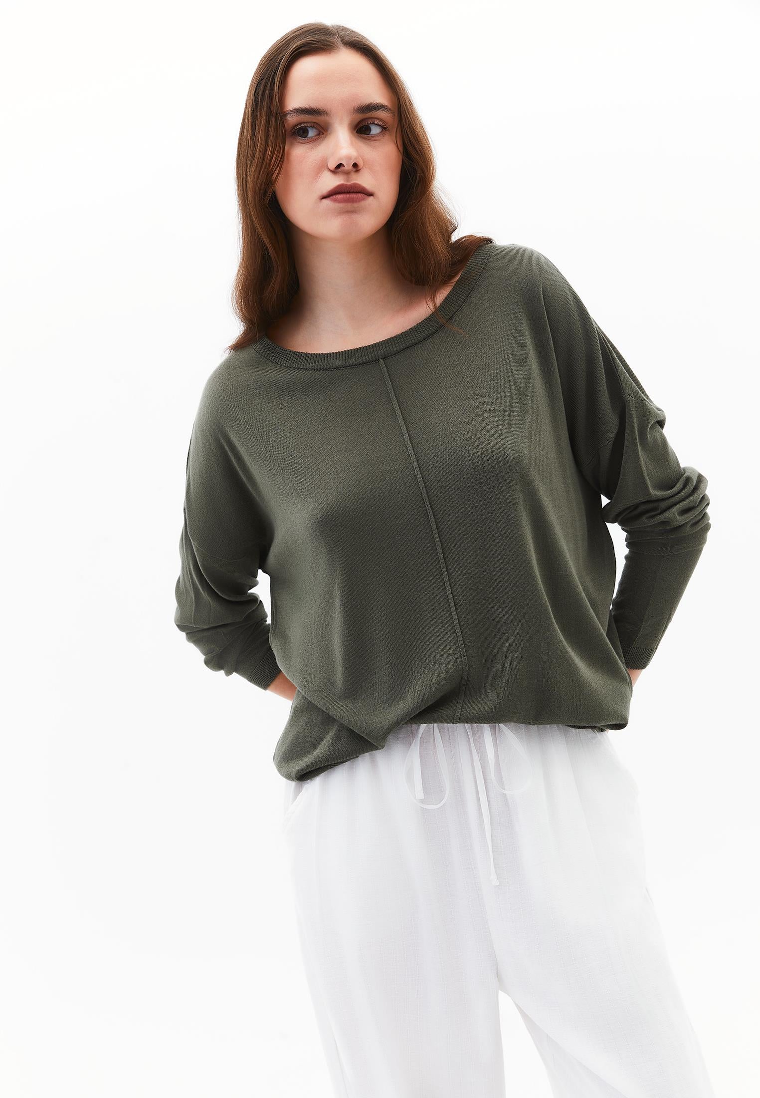 Knitted Boat Neck Sweater - MULLED BASIL