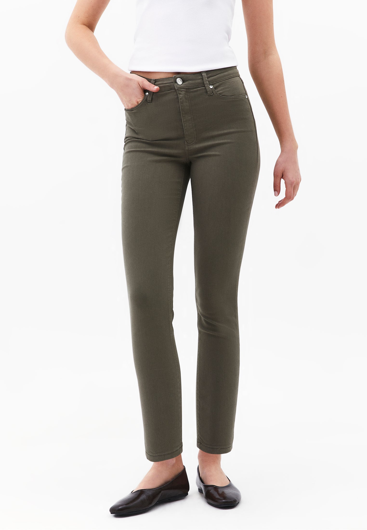 High Waist Ankle Pants - MULLED BASIL