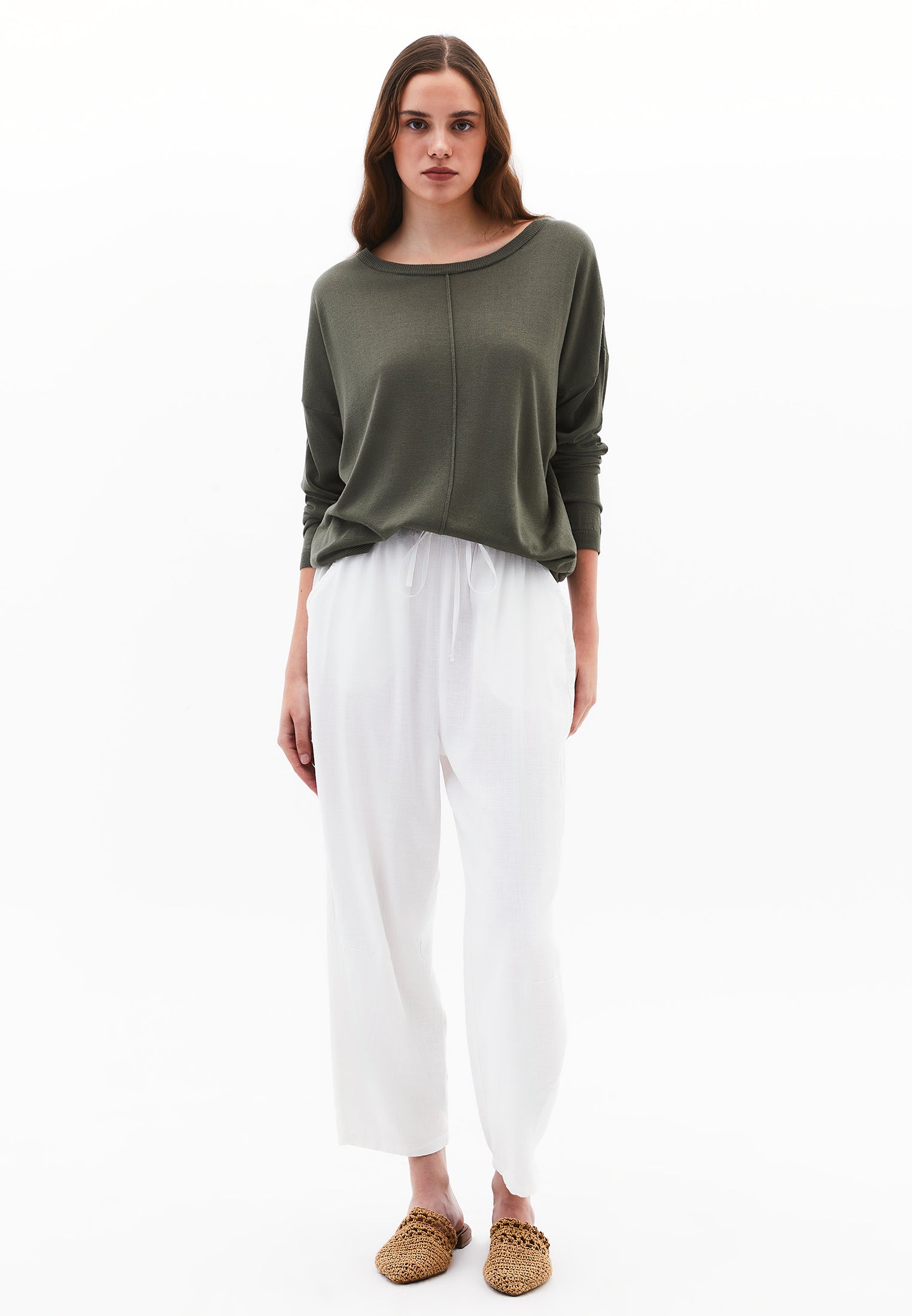 Knitted Boat Neck Sweater - MULLED BASIL
