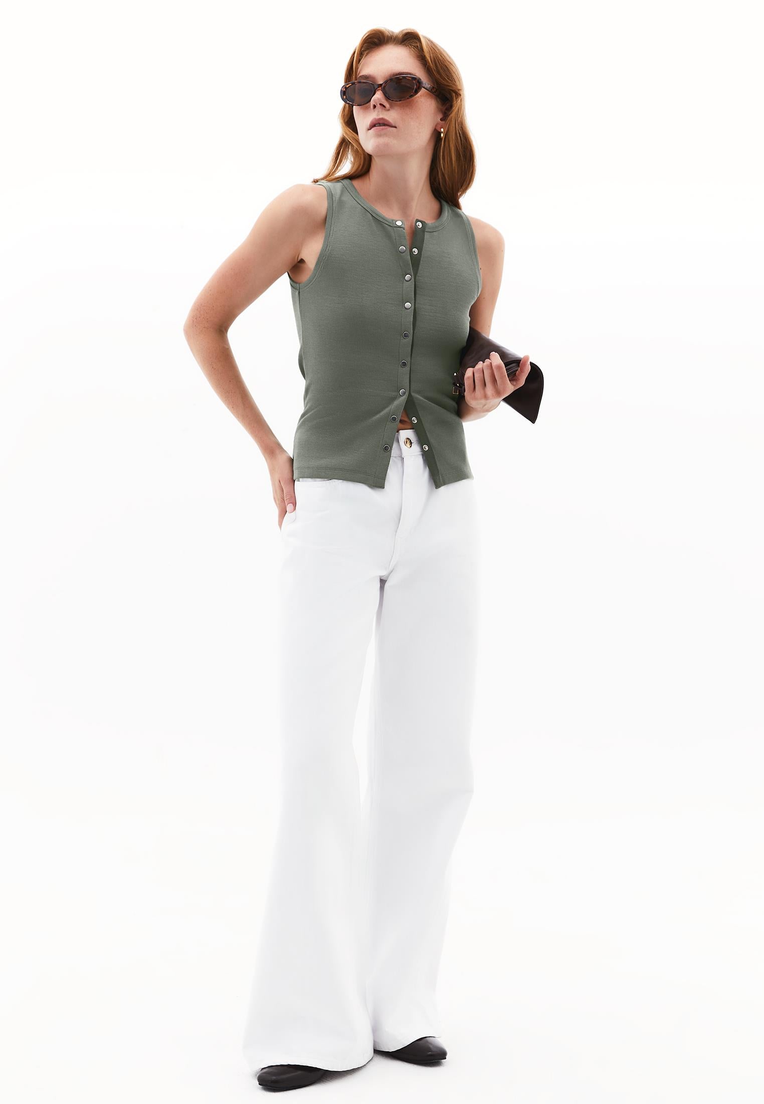 Sleeveless Tank With Crew Neck - MULLED BASIL